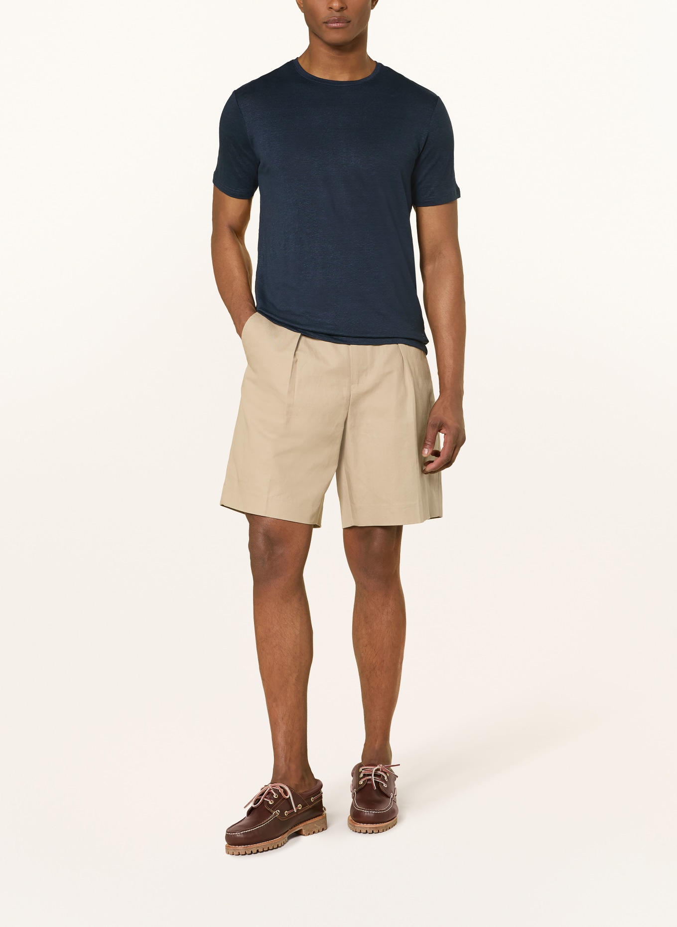 OLYMP T-Shirt aus Leinen: DUNKELBLAU