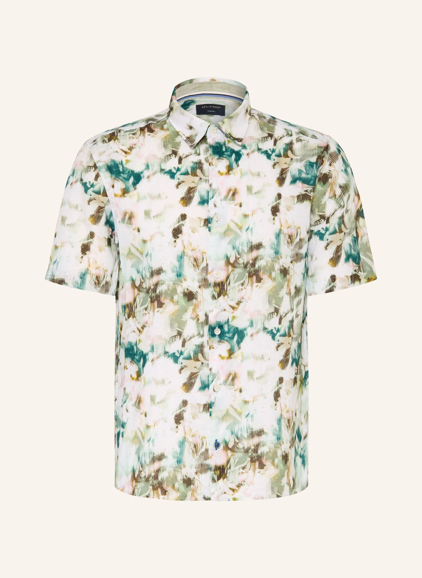 OLYMP Kurzarm-Hemd Casual regular fit: GRÜN / BRAUN / WEISS