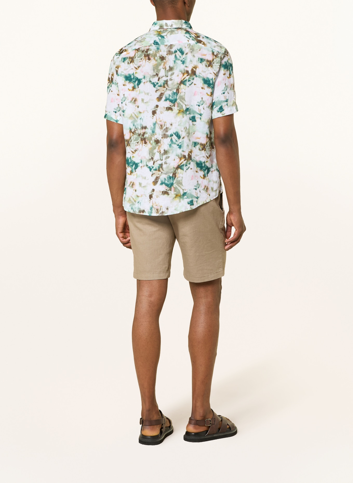 OLYMP Kurzarm-Hemd Casual regular fit: GRÜN / BRAUN / WEISS