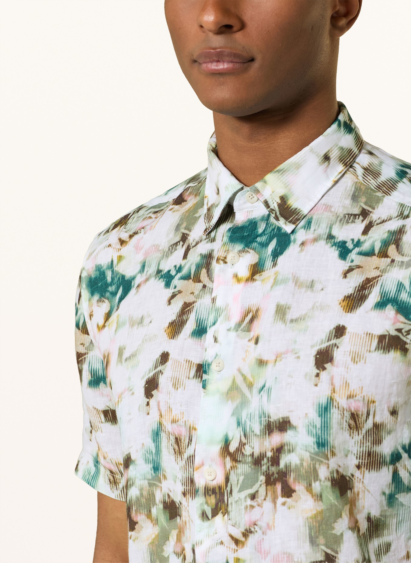 OLYMP Kurzarm-Hemd Casual regular fit: GRÜN / BRAUN / WEISS