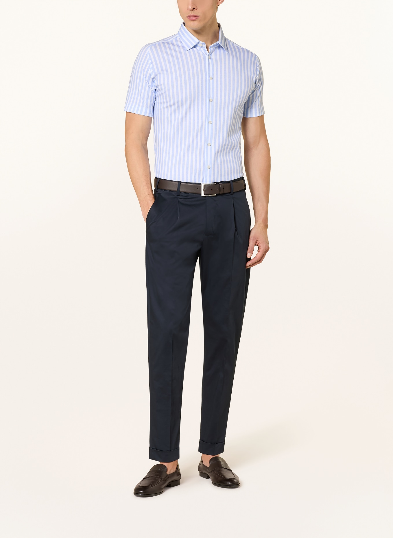 DESOTO Kurzarm-Hemd Slim Fit aus Jersey: WEISS / HELLBLAU