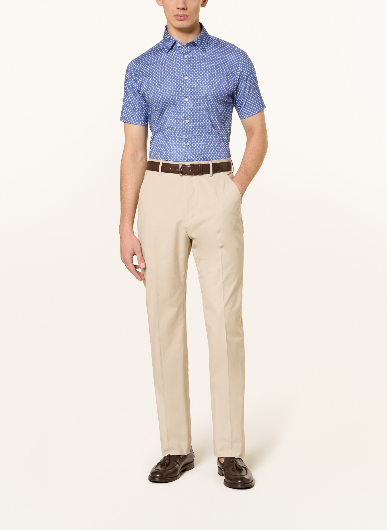 DESOTO Slim fit shirt met korte mouwen van jersey: BLAUW / WIT