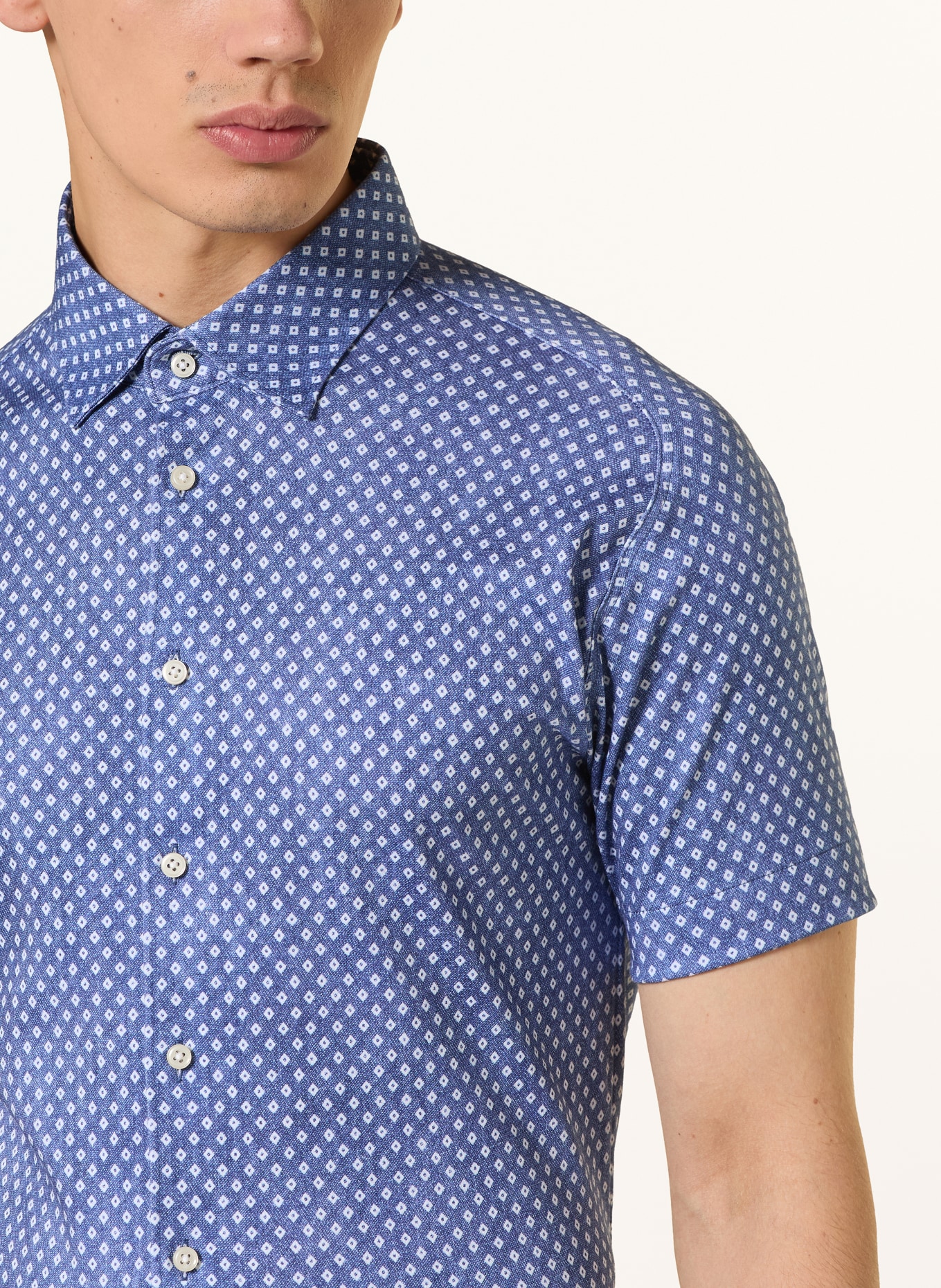 DESOTO Slim fit shirt met korte mouwen van jersey: BLAUW / WIT