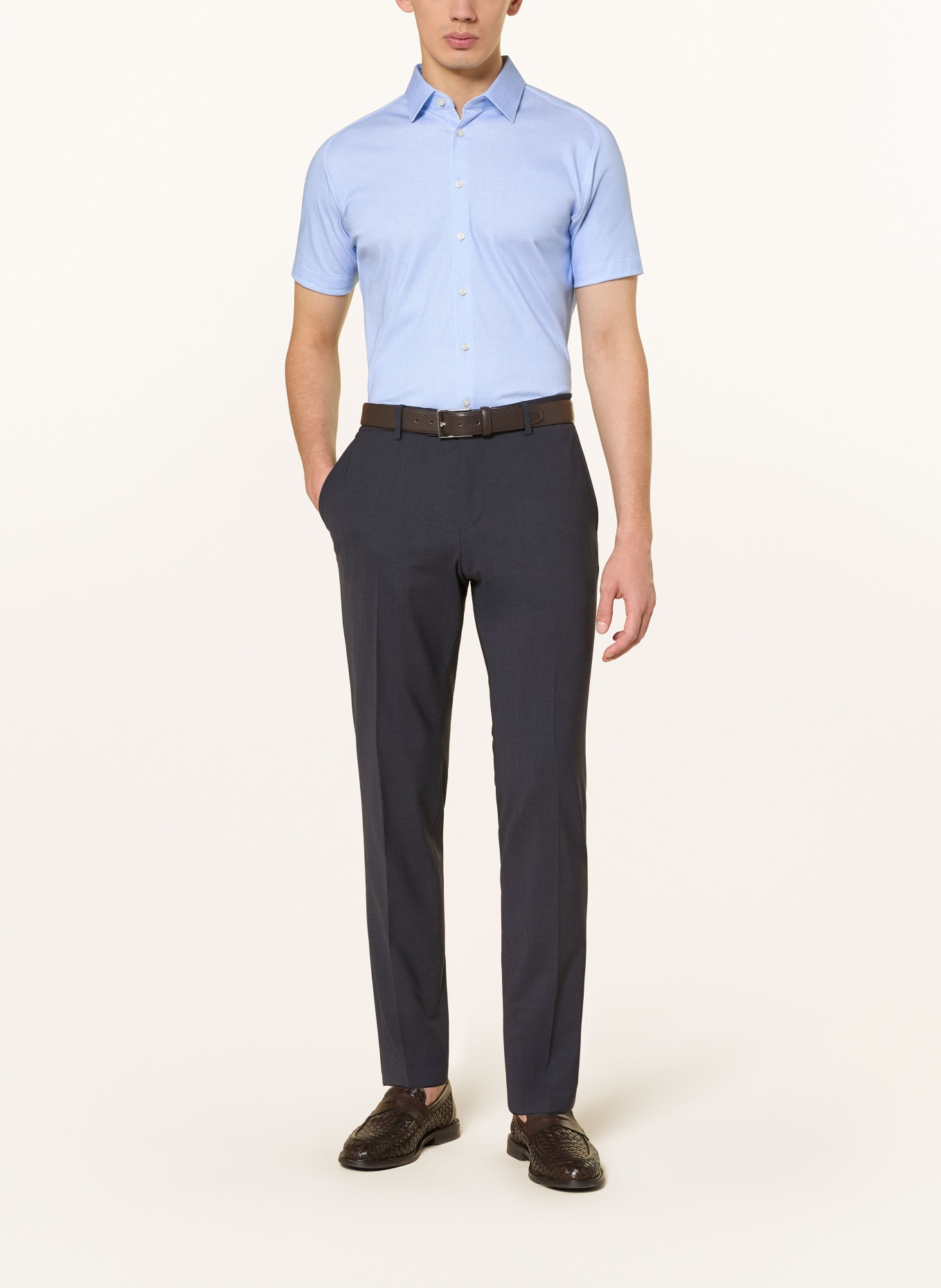 DESOTO Slim fit shirt met korte mouwen van jersey: LICHTBLAUW