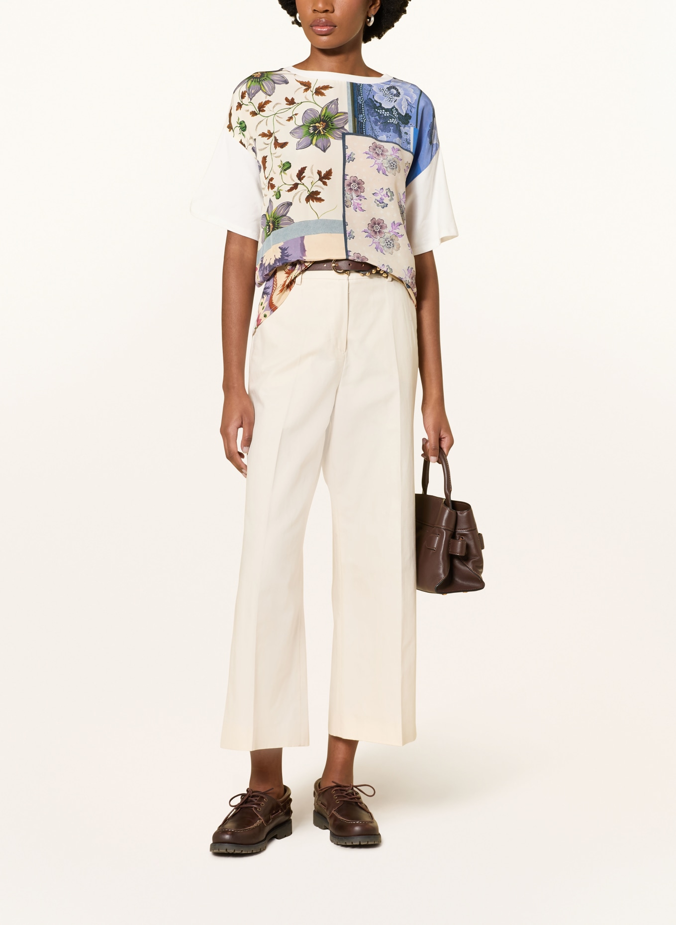 WEEKEND Max Mara Chemisier PAMPAS en mélange de matières: BLANC / BEIGE / BLEU