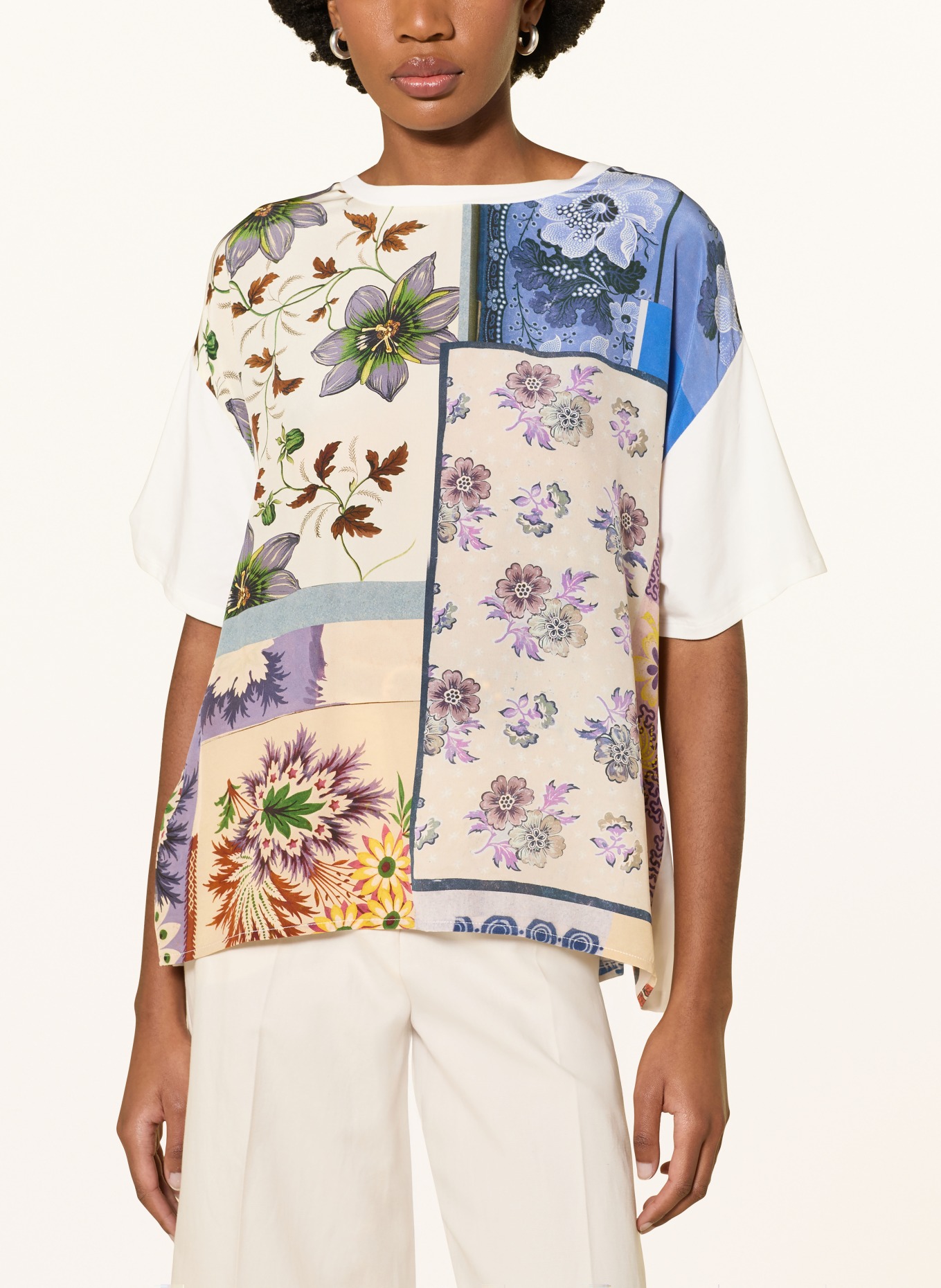 WEEKEND Max Mara Chemisier PAMPAS en mélange de matières: BLANC / BEIGE / BLEU