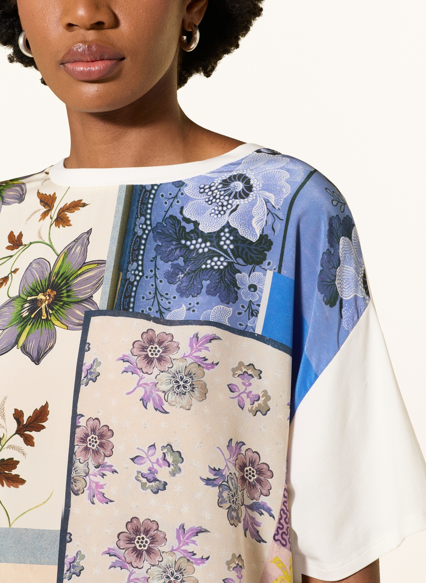 WEEKEND Max Mara Chemisier PAMPAS en mélange de matières: BLANC / BEIGE / BLEU