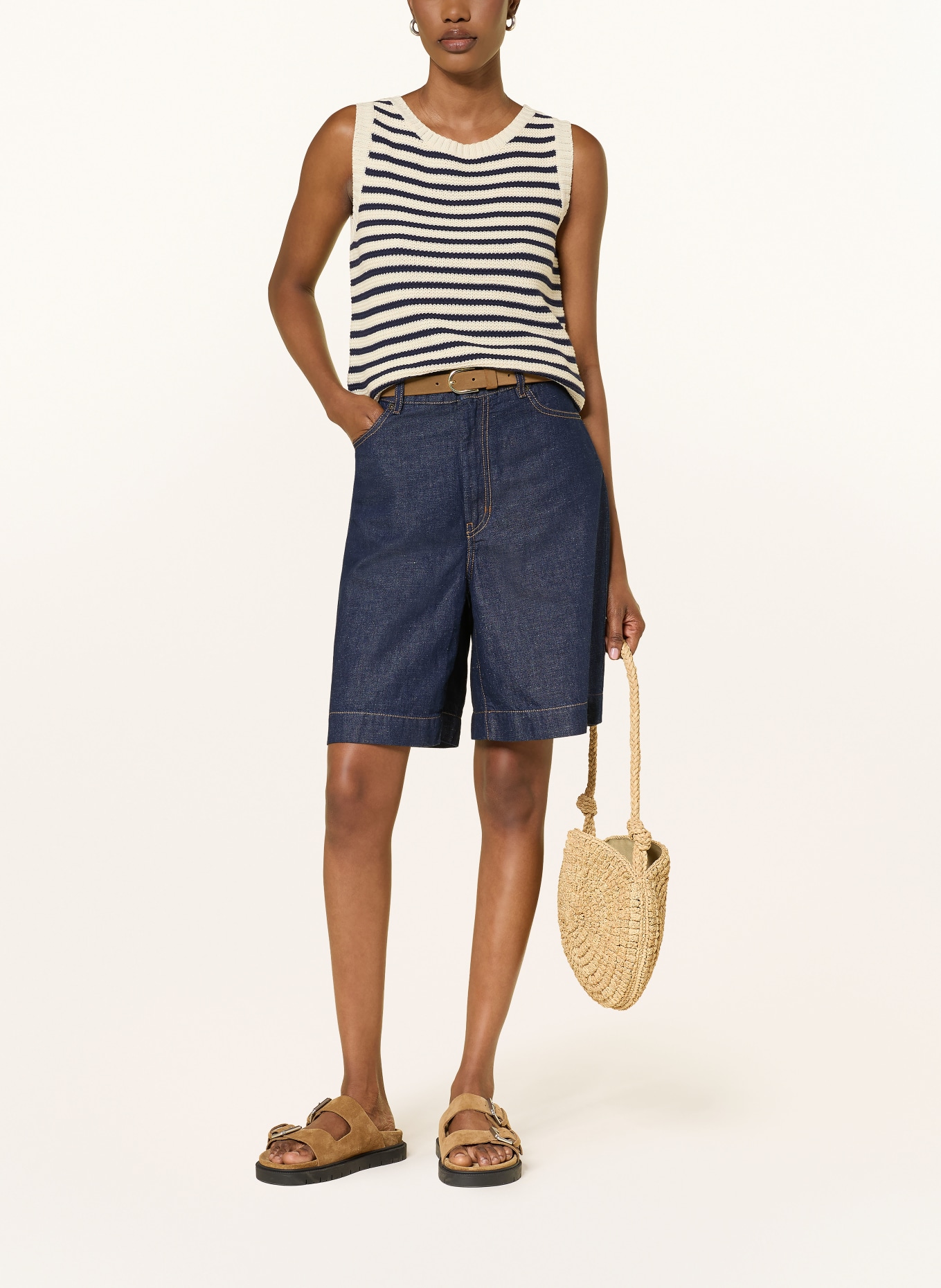 WEEKEND Max Mara DOZONO-jeansshort met linnen: DONKERBLAUW