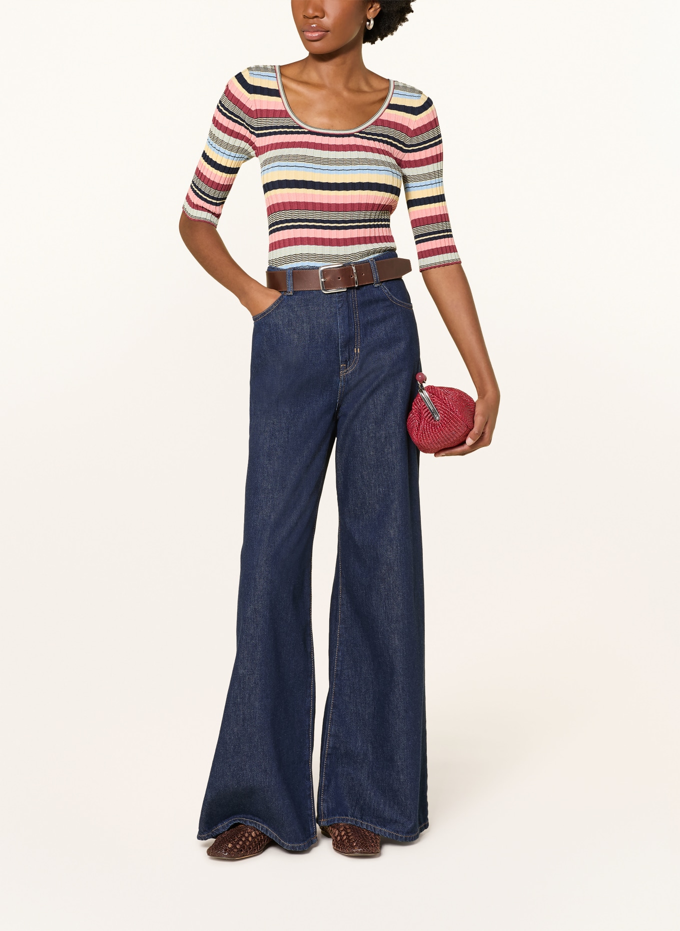 WEEKEND Max Mara Pullover GUGLIA mit 3/4-Arm: DUNKELROT / GELB / BLAU