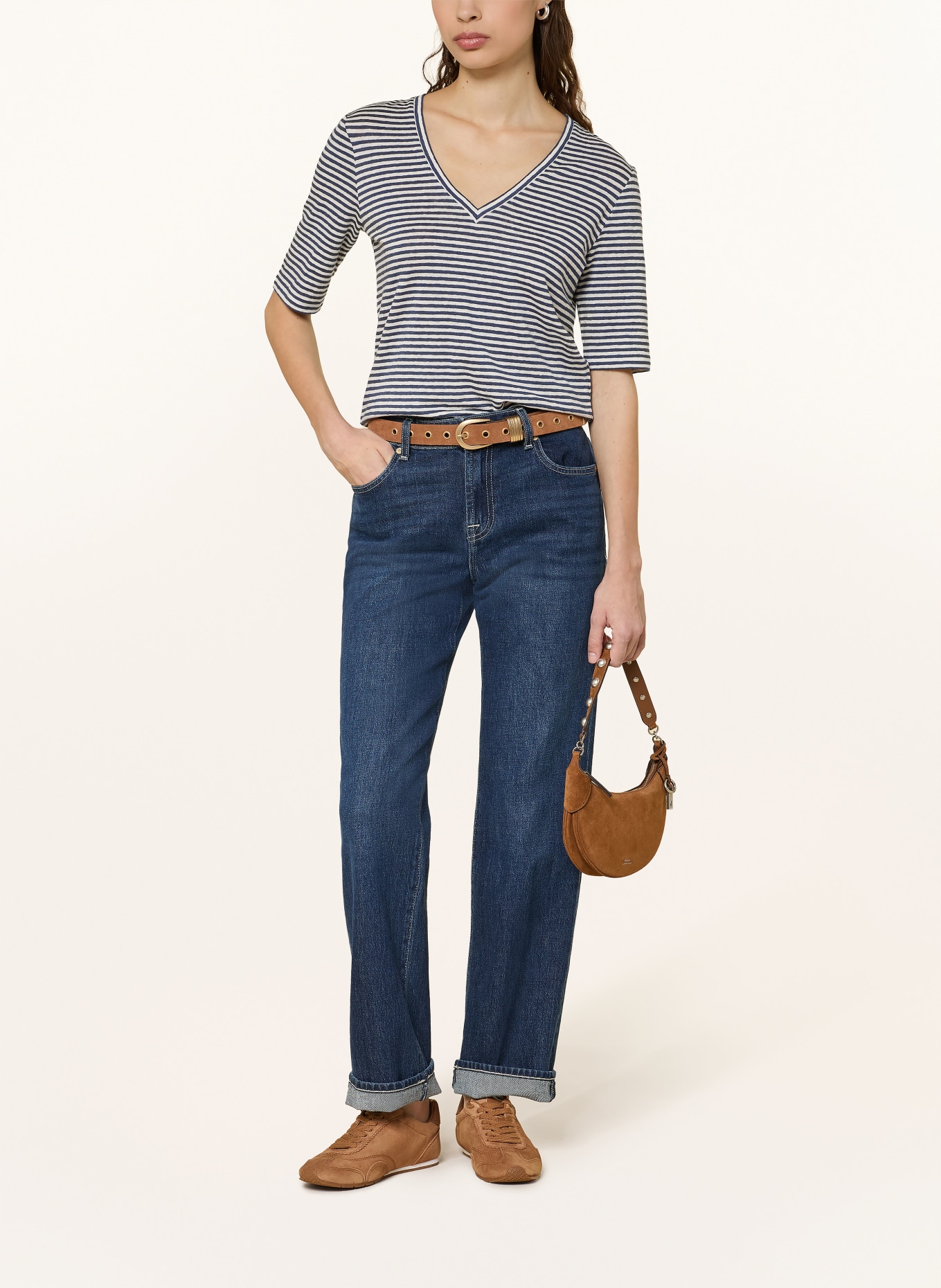 WEEKEND Max Mara T-shirt OPZIONE van linnen: DONKERBLAUW / WIT