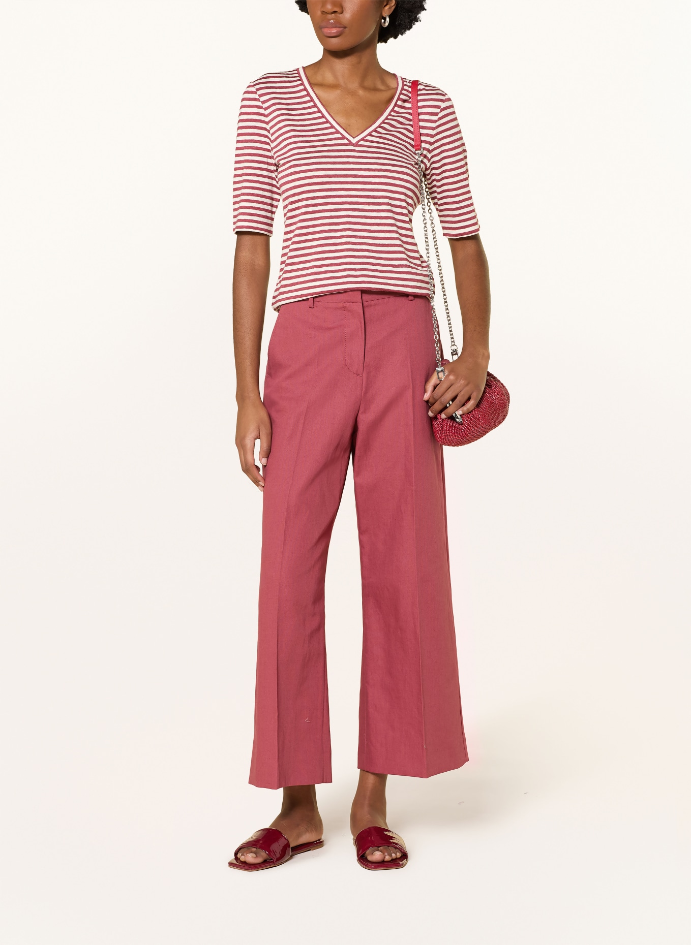 WEEKEND Max Mara T-shirt OPZIONE en lin: ROUGE FONCÉ / BLANC