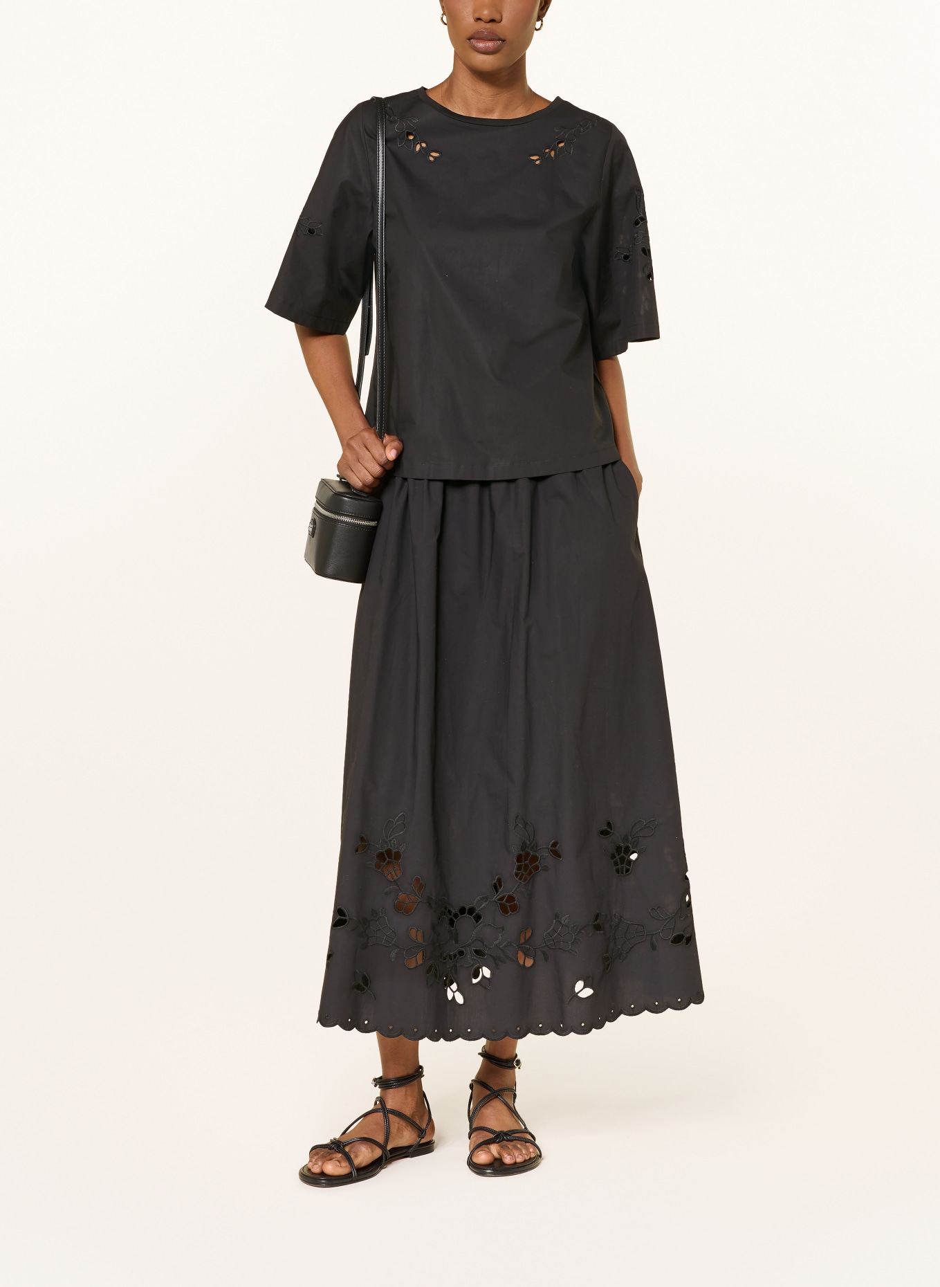 WEEKEND Max Mara Rock CARAVAN met kant met gaatjes: ZWART