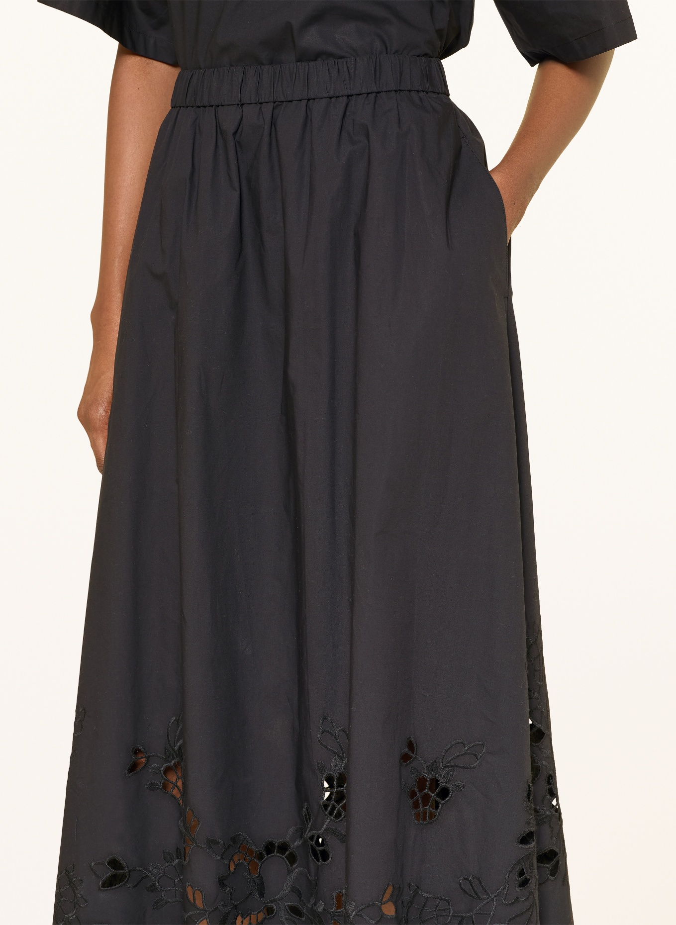 WEEKEND Max Mara Rock CARAVAN met kant met gaatjes: ZWART