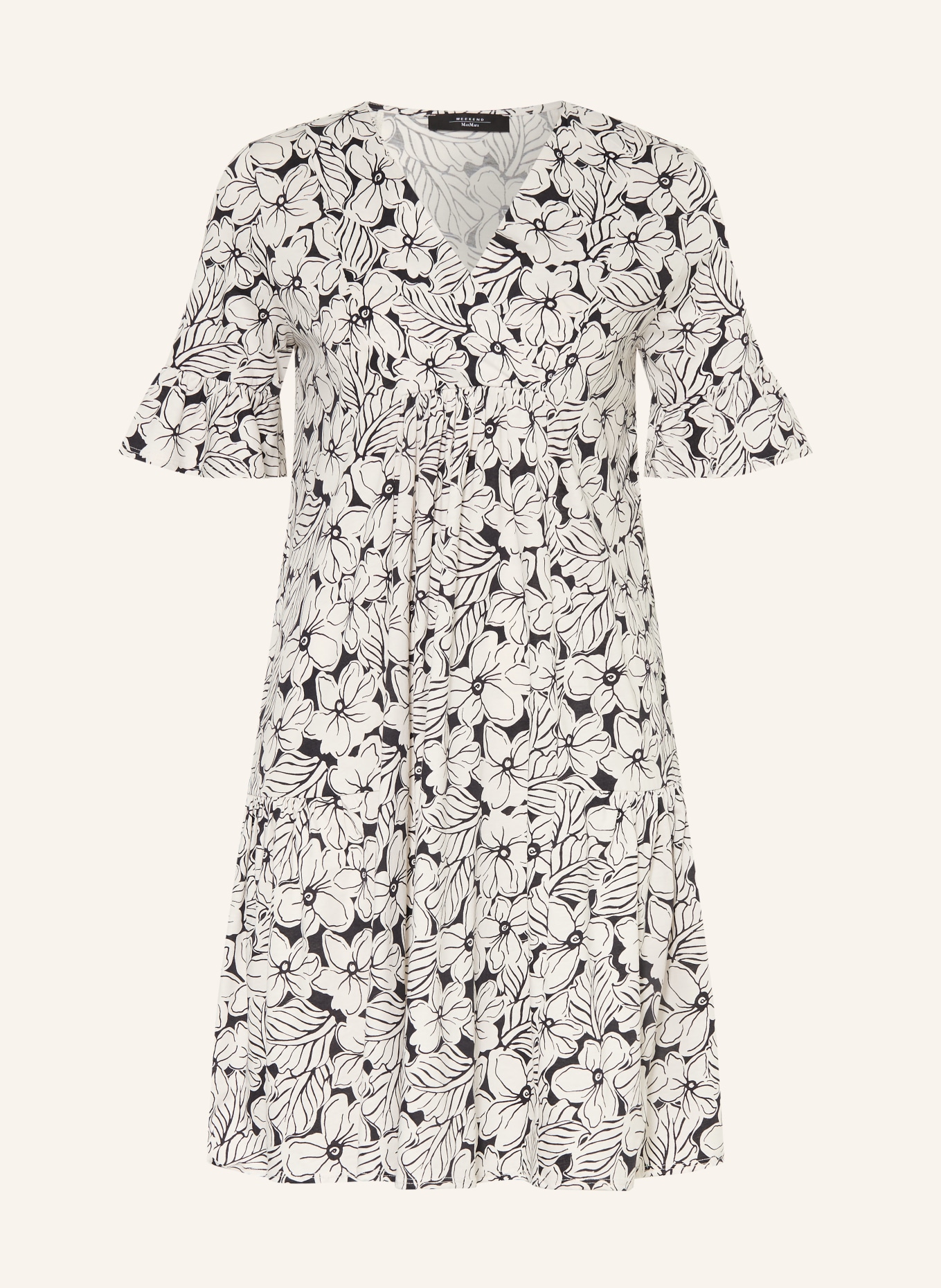 WEEKEND Max Mara Sukienka z dżerseju FUOCO z falbanami: BIAŁY / CZARNY