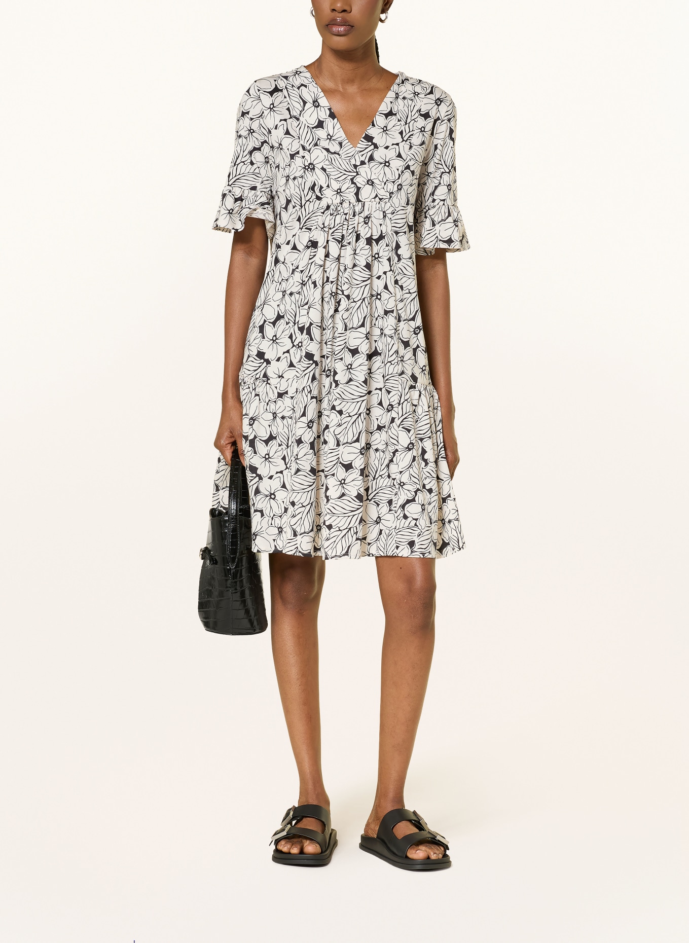 WEEKEND Max Mara Sukienka z dżerseju FUOCO z falbanami: BIAŁY / CZARNY