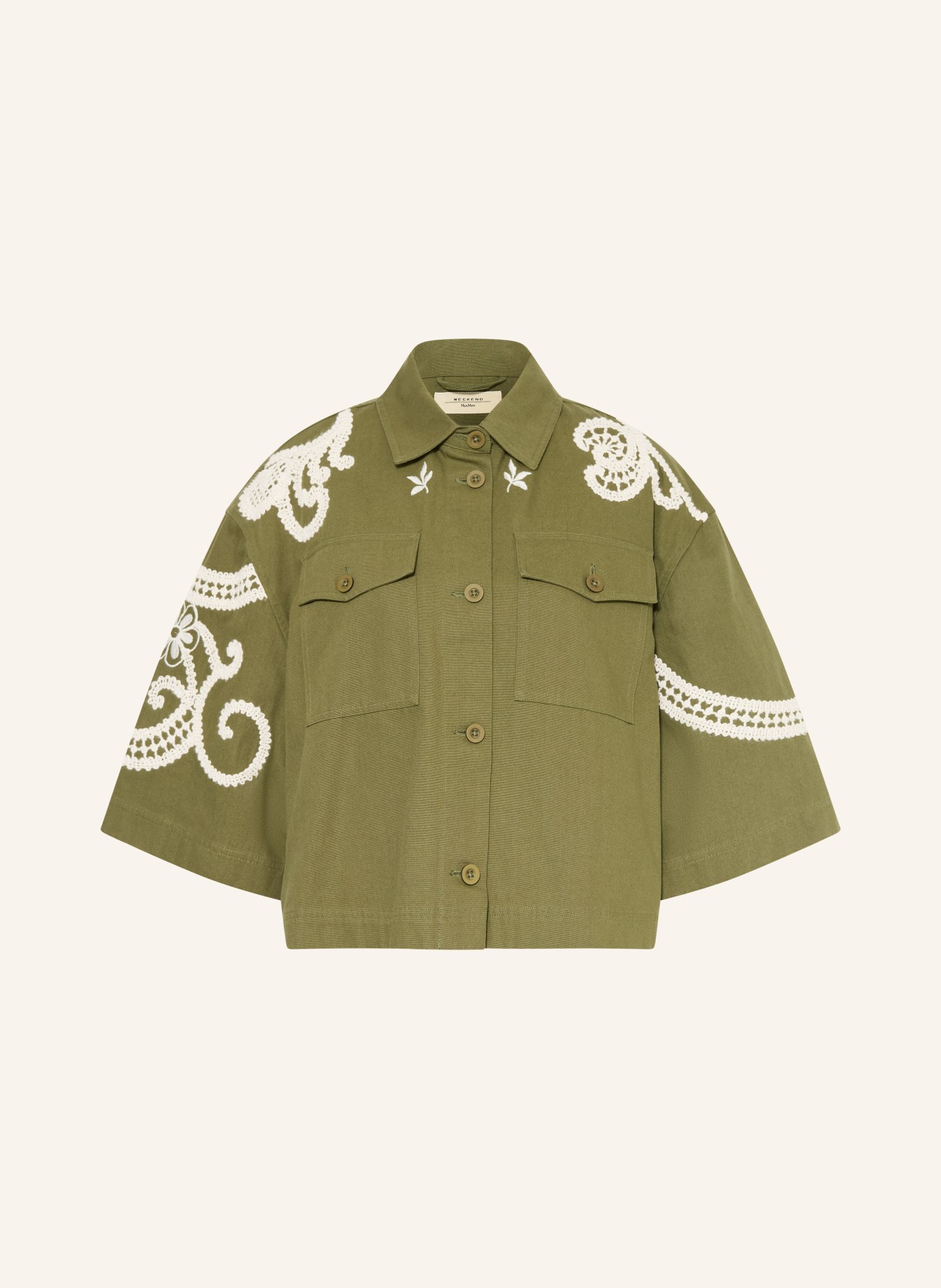 WEEKEND Max Mara COMO Oversized Jacket with 3/4-Length Sleeves: GREEN / WHITE