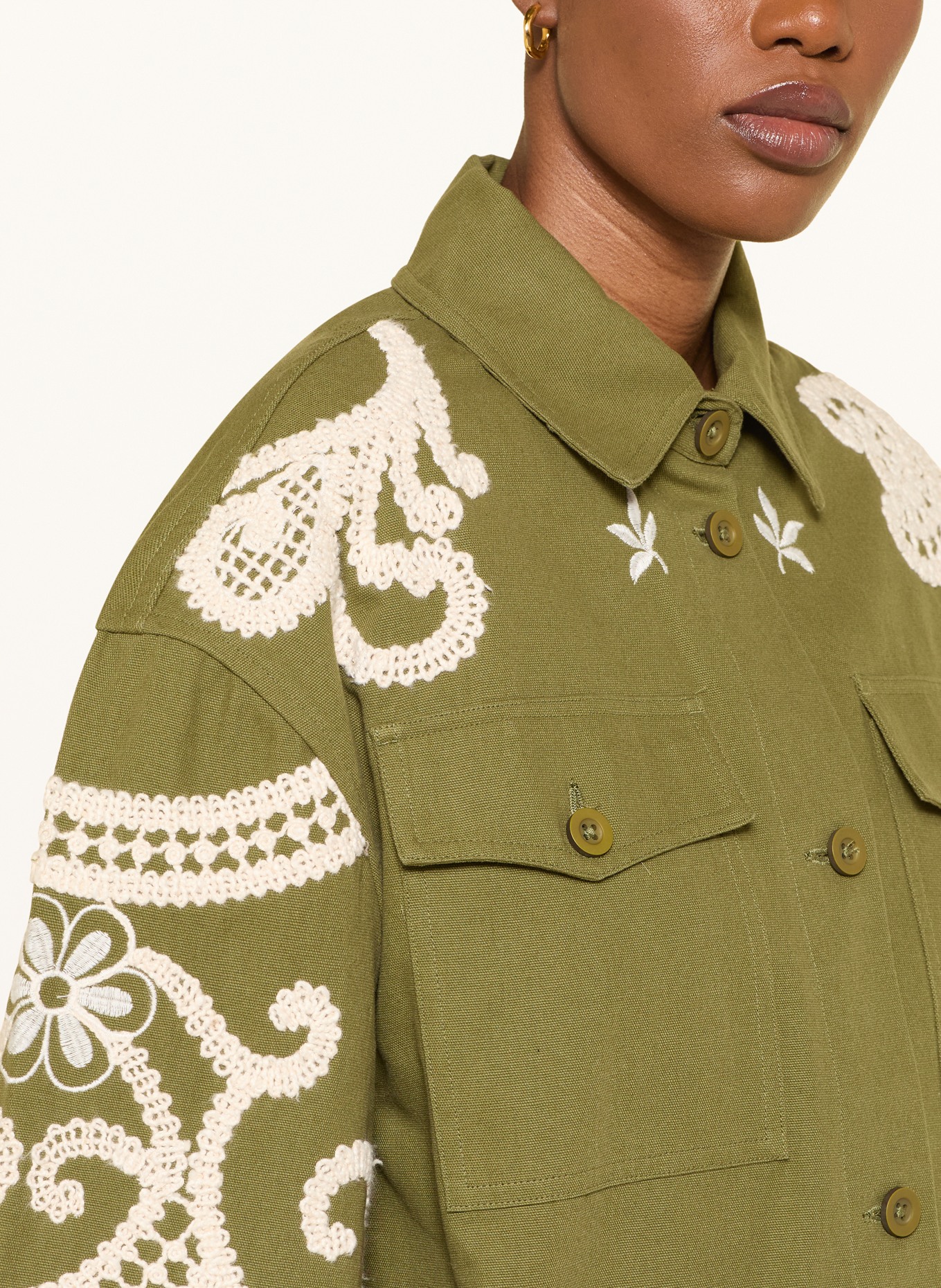 WEEKEND Max Mara COMO Oversized Jacket with 3/4-Length Sleeves: GREEN / WHITE