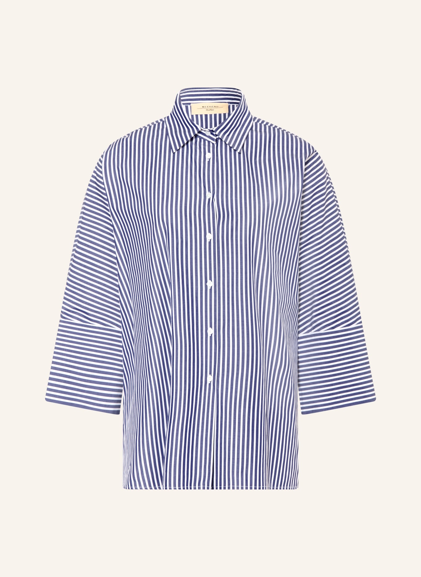 WEEKEND Max Mara Oversized-Hemdbluse HUDSON mit 3/4-Arm: DUNKELBLAU / WEISS