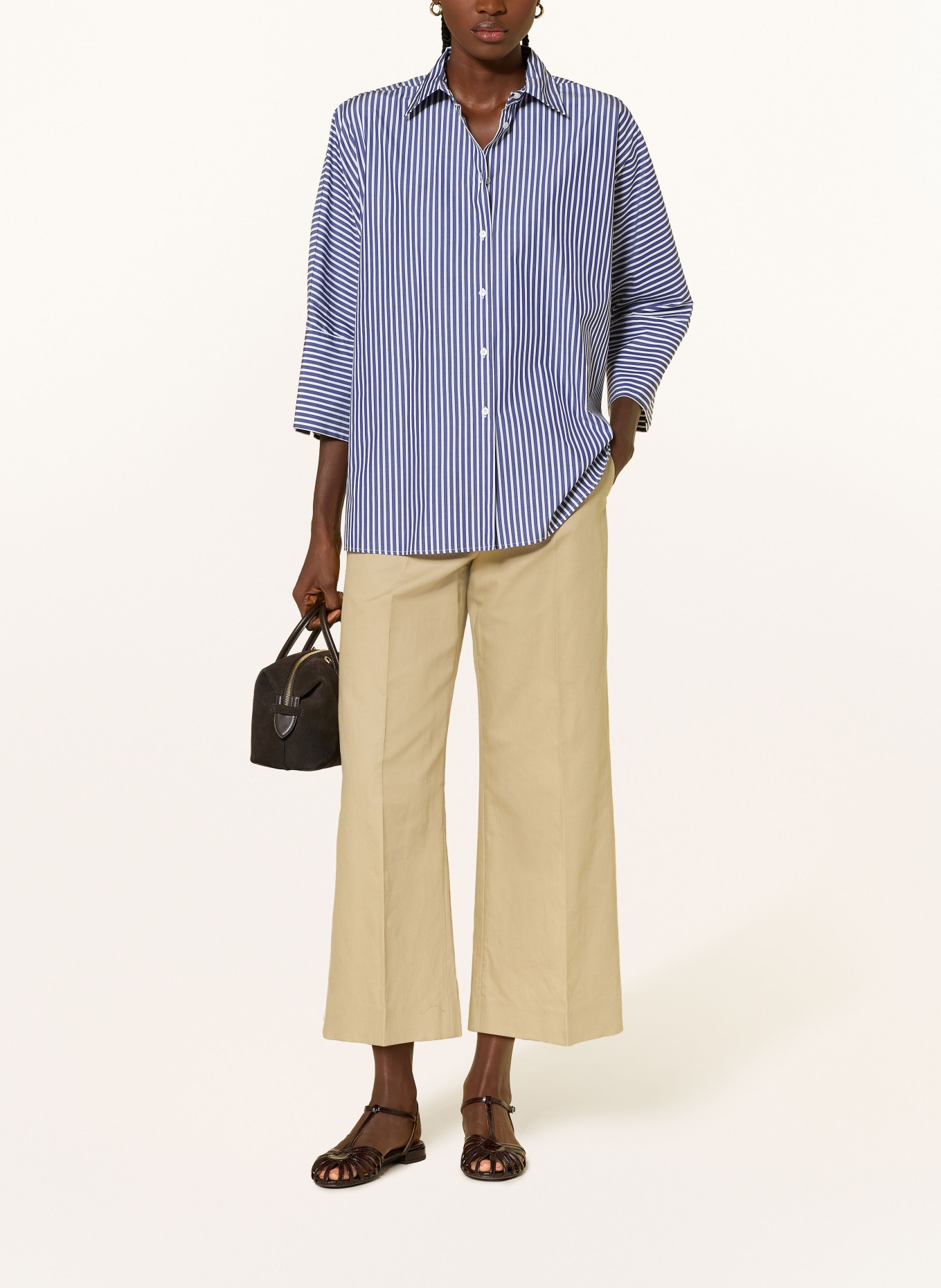 WEEKEND Max Mara Oversized-Hemdbluse HUDSON mit 3/4-Arm: DUNKELBLAU / WEISS