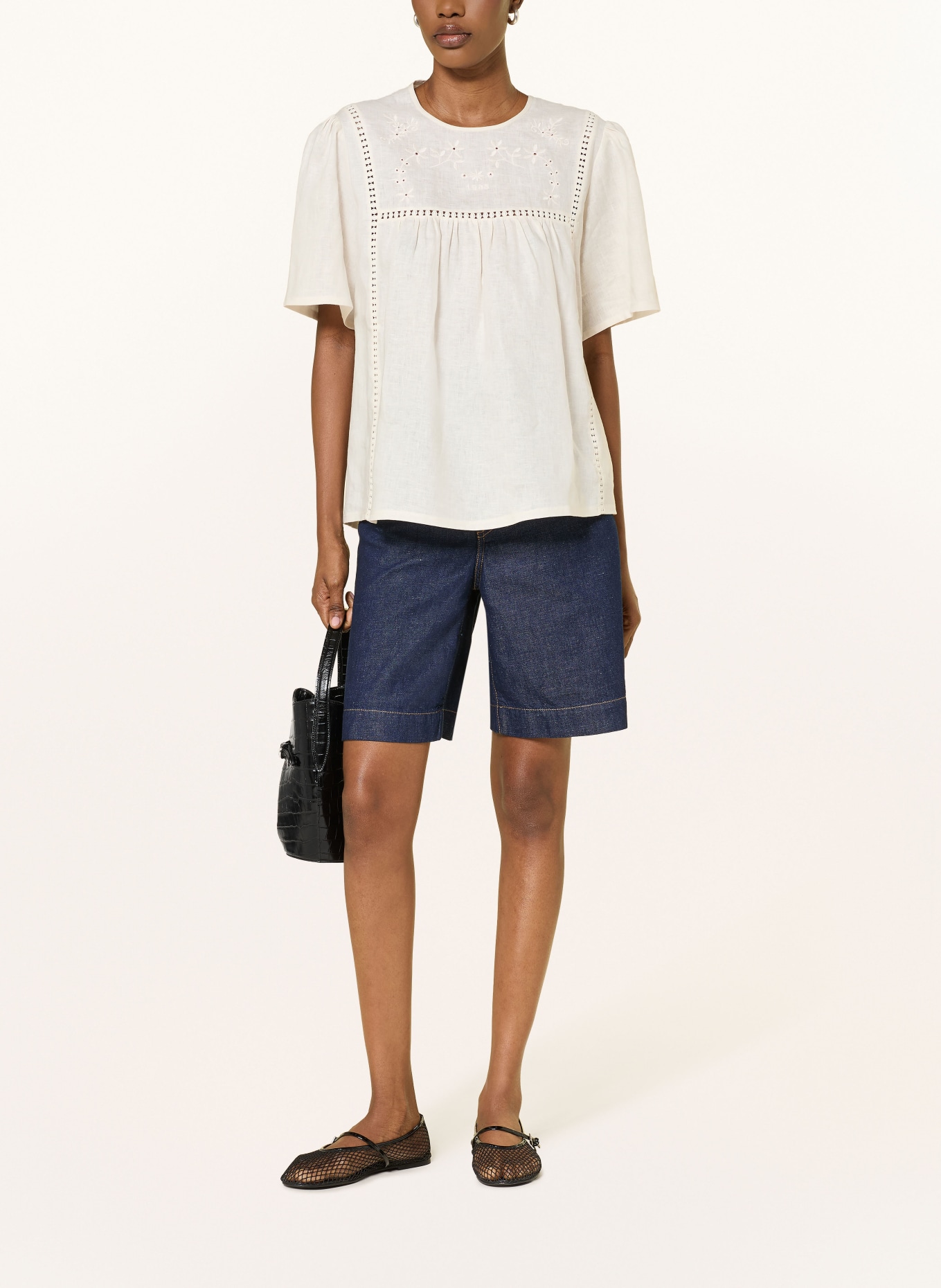 WEEKEND Max Mara Blusenshirt BACINO im Materialmix mit Leinen: CREME