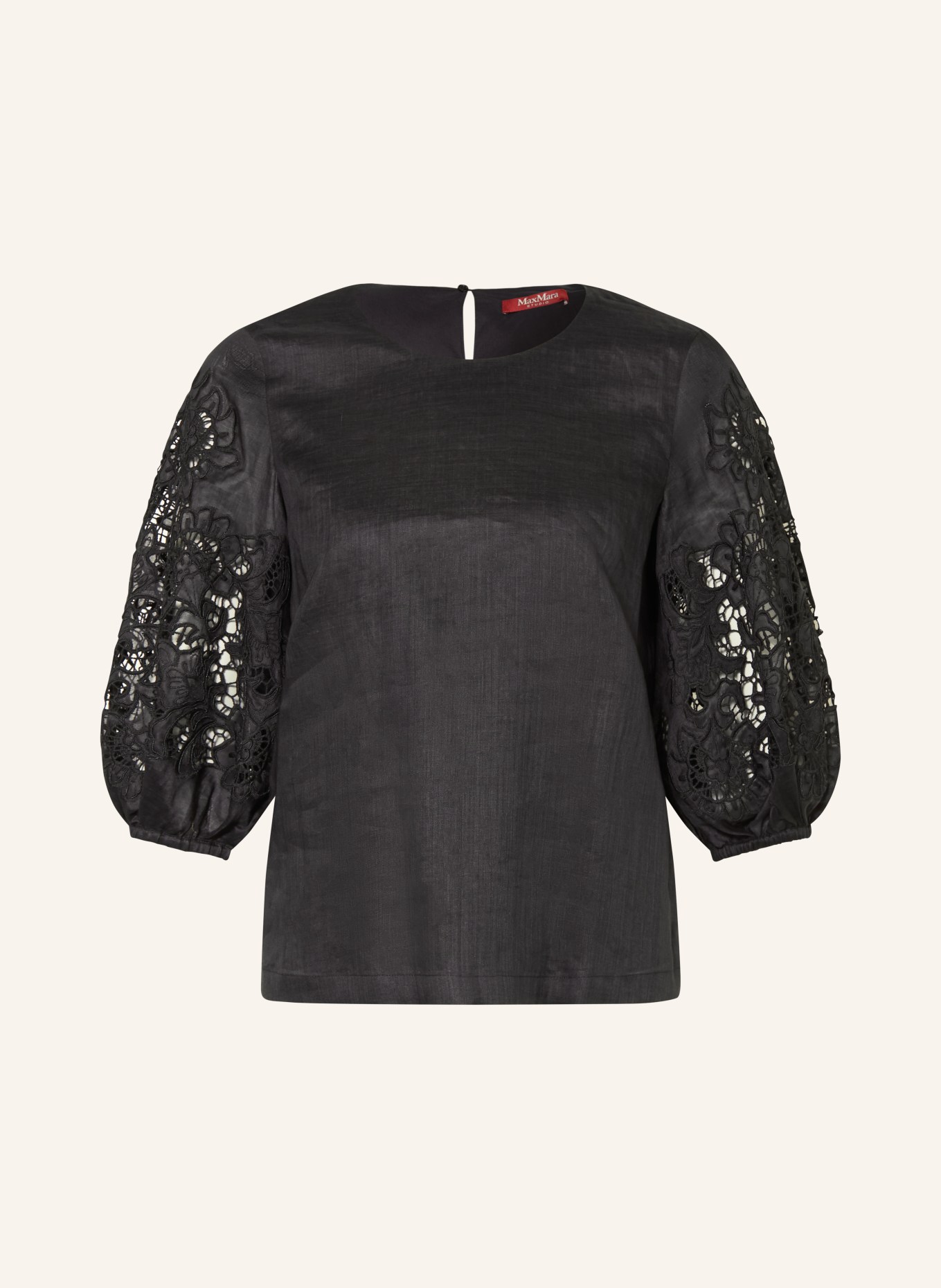 Max Mara STUDIO Blusenshirt MSTORDINE mit 3/4-Arm und Lochspitze: SCHWARZ