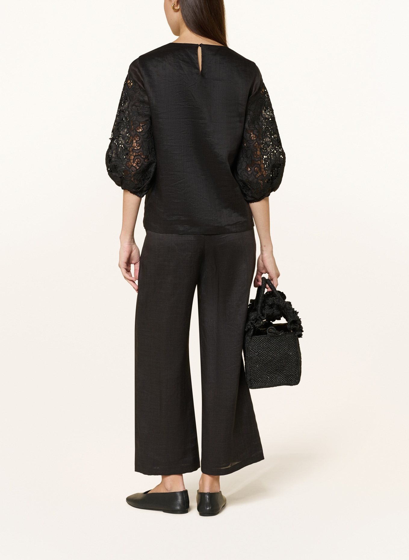 Max Mara STUDIO Blusenshirt MSTORDINE mit 3/4-Arm und Lochspitze: SCHWARZ