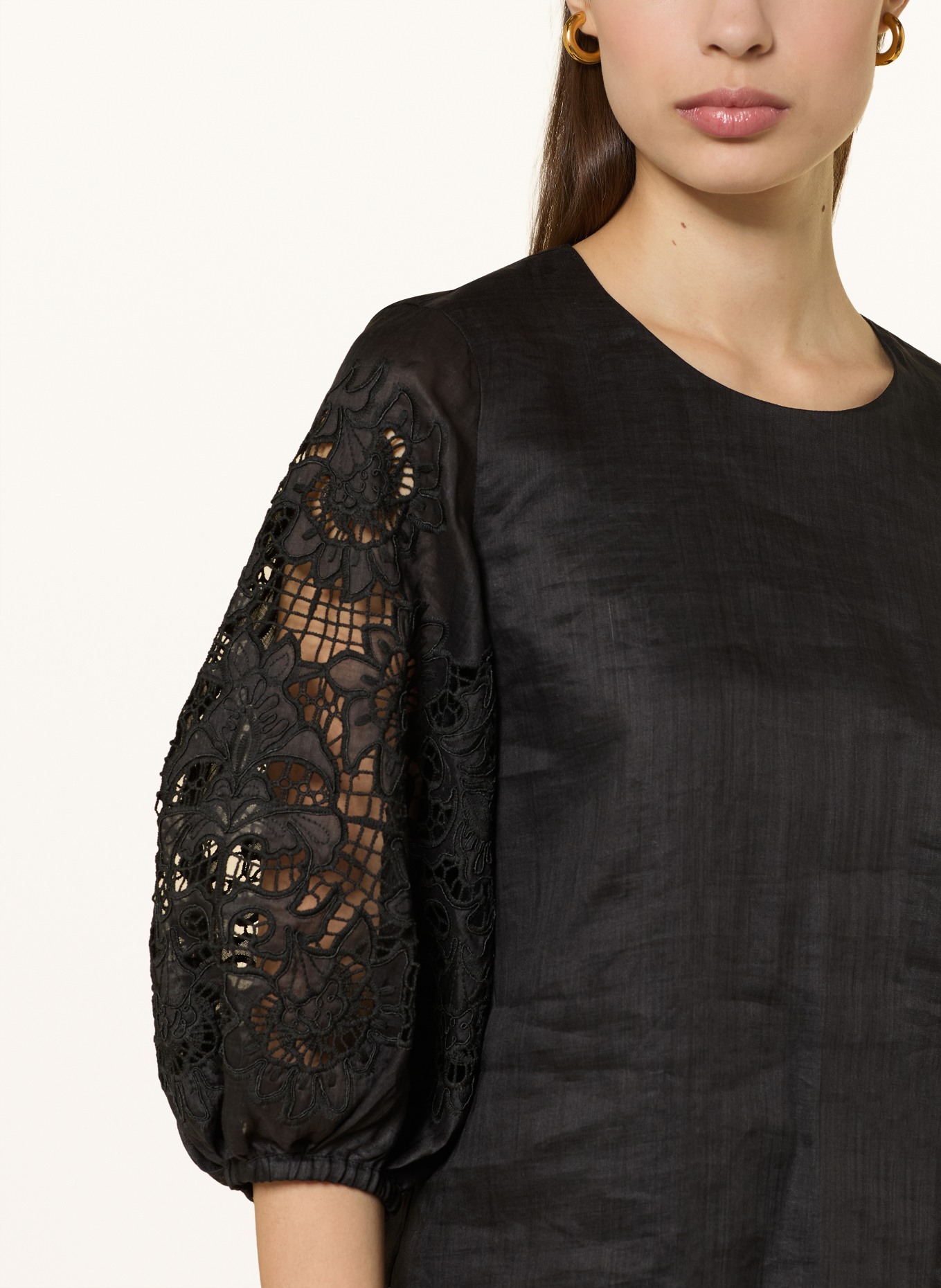 Max Mara STUDIO Blusenshirt MSTORDINE mit 3/4-Arm und Lochspitze: SCHWARZ