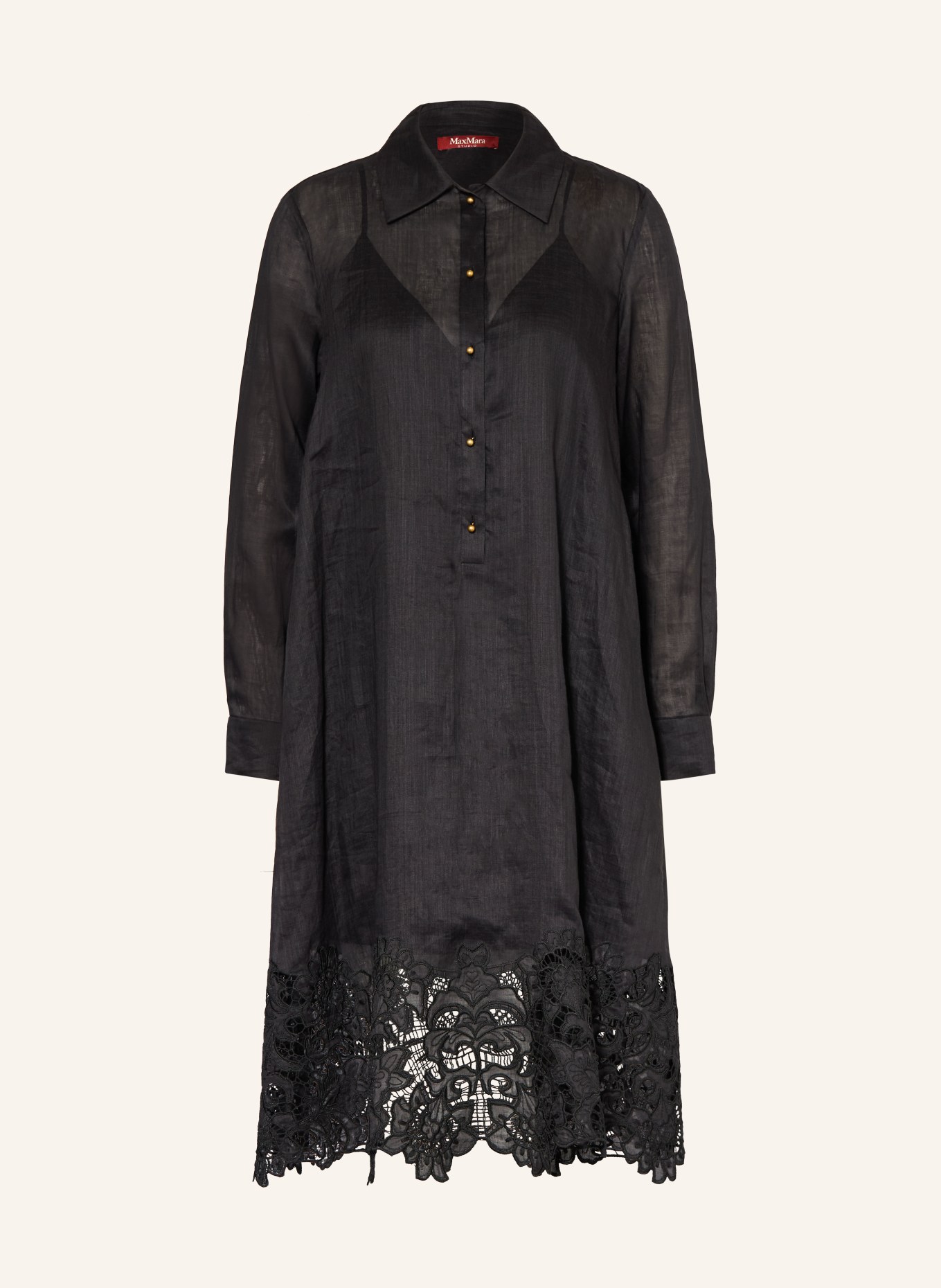Max Mara STUDIO Sukienka koszulowa MELA z koronką ażurową: CZARNY