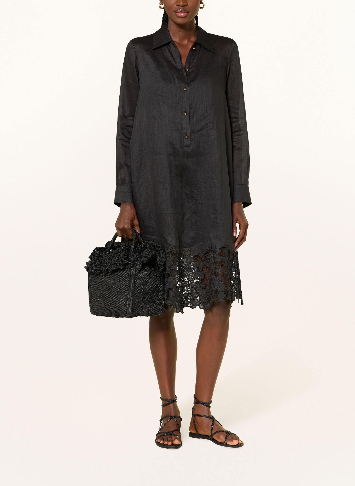 Max Mara STUDIO Sukienka koszulowa MELA z koronką ażurową: CZARNY
