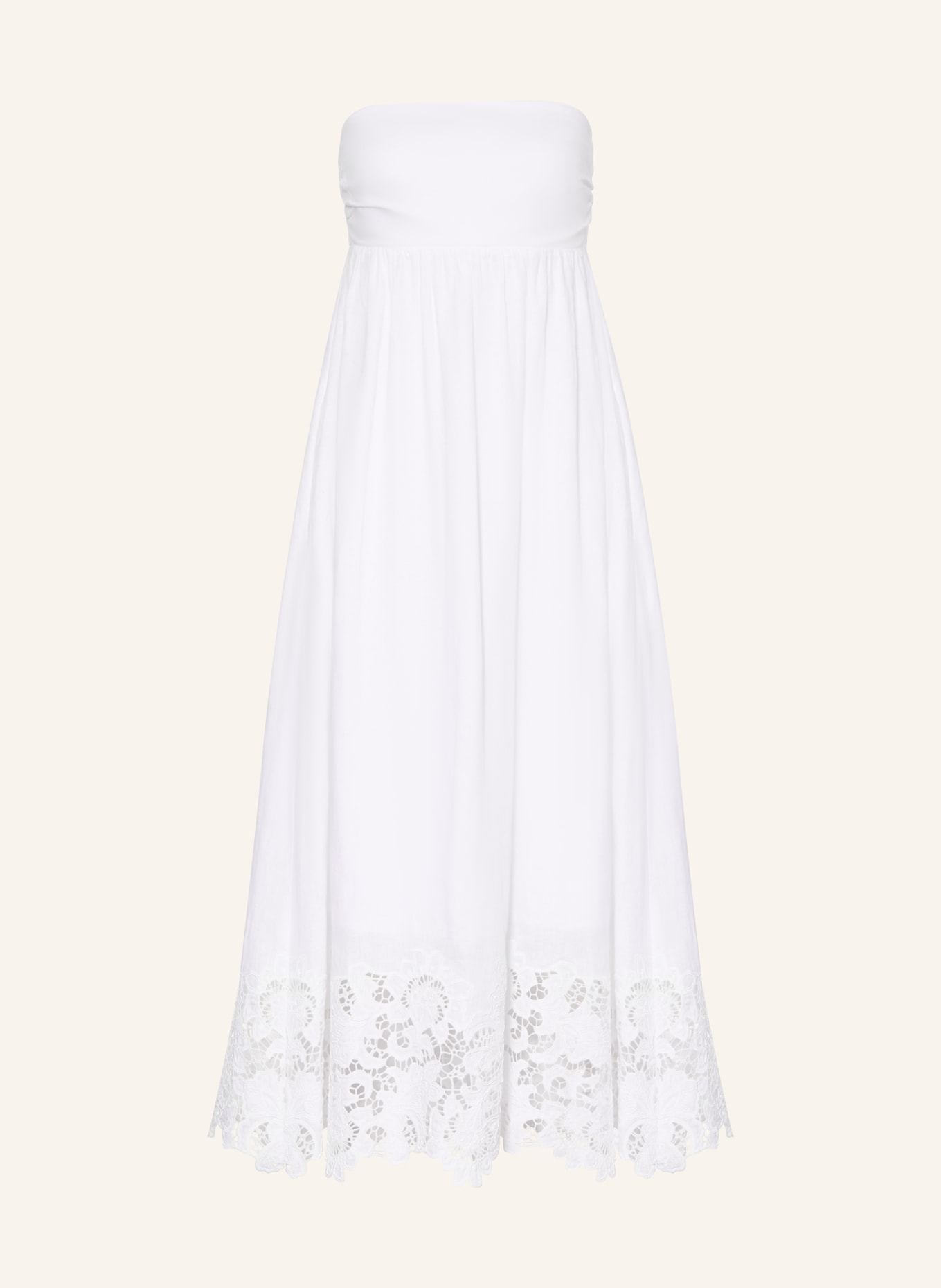 Max Mara STUDIO Off-shoulder jurk SCENA van linnen met opengewerkt kant: WIT