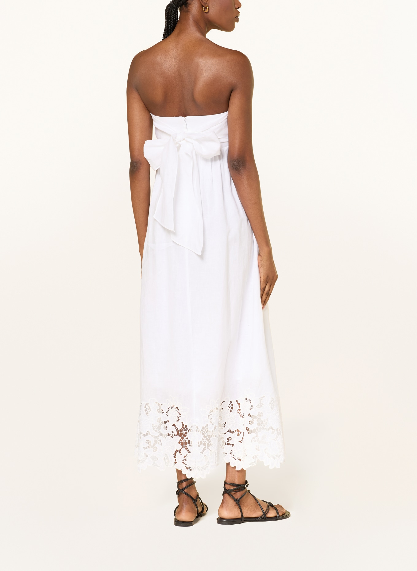 Max Mara STUDIO Off-shoulder jurk SCENA van linnen met opengewerkt kant: WIT