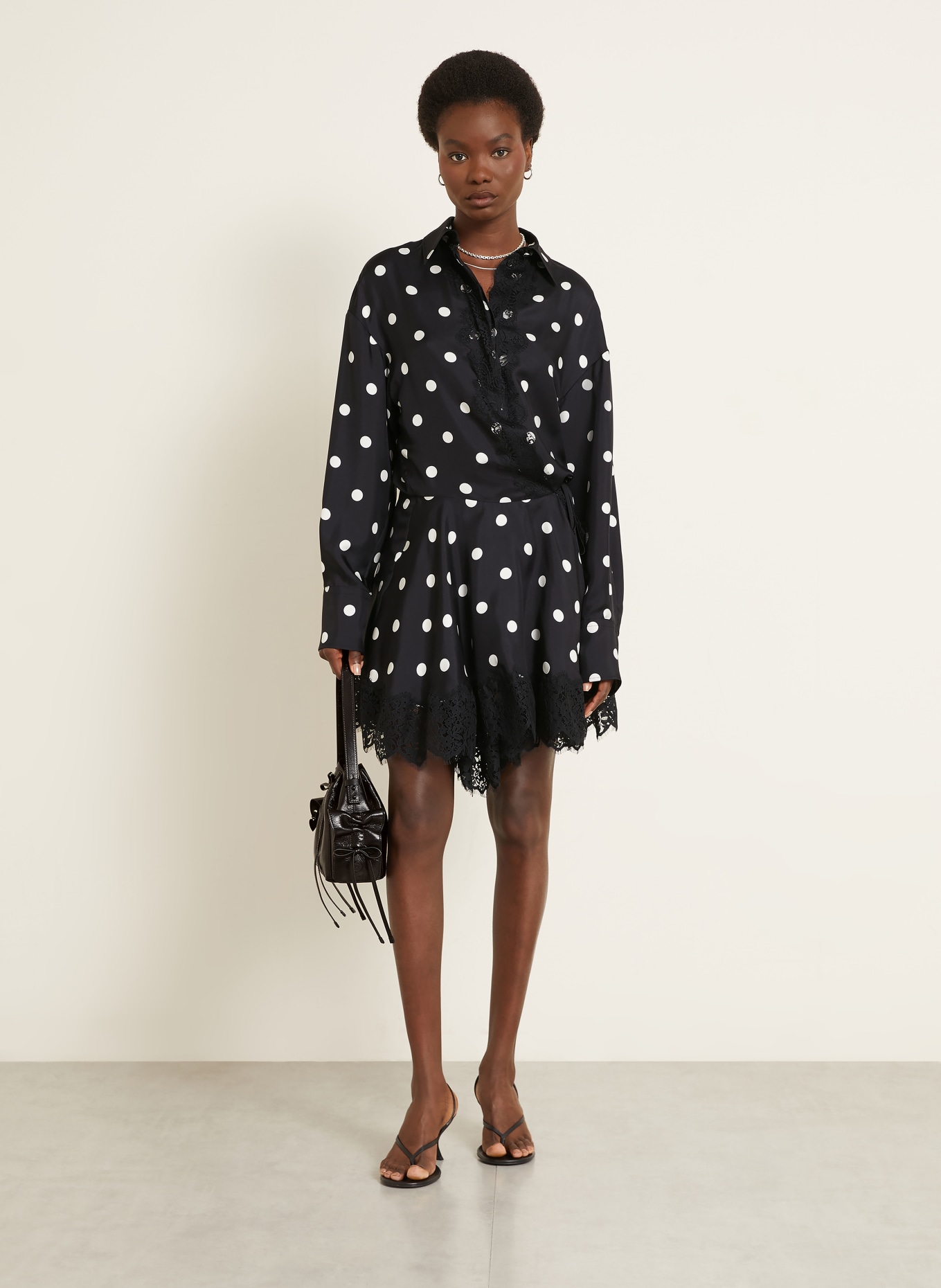 SPORTMAX Wickelkleid BOSSO aus Seide mit Spitze: SCHWARZ / WEISS