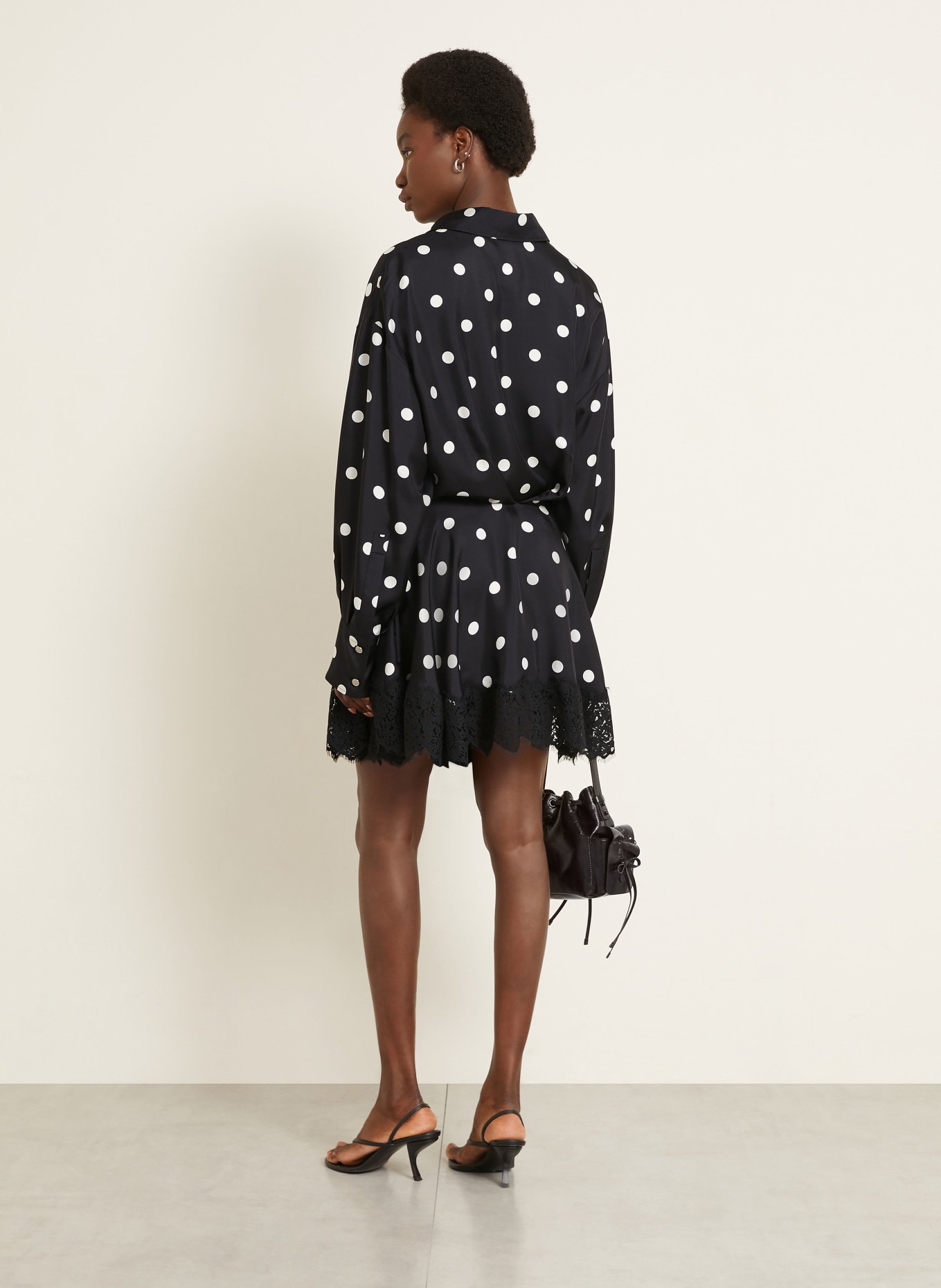 SPORTMAX Wickelkleid BOSSO aus Seide mit Spitze: SCHWARZ / WEISS