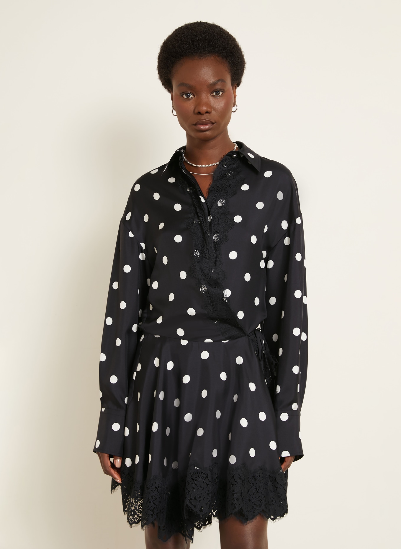 SPORTMAX Wickelkleid BOSSO aus Seide mit Spitze: SCHWARZ / WEISS