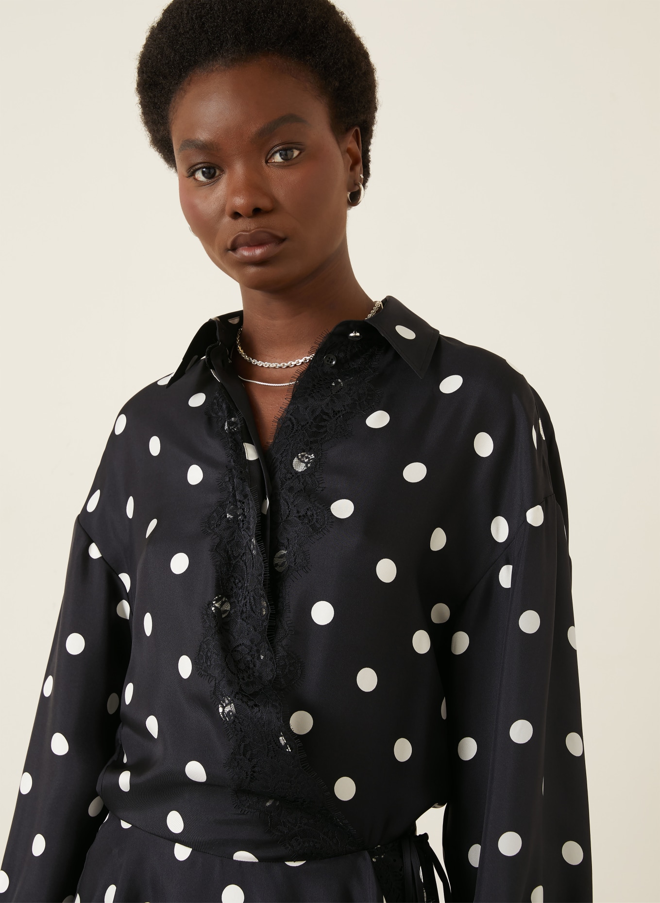 SPORTMAX Wickelkleid BOSSO aus Seide mit Spitze: SCHWARZ / WEISS