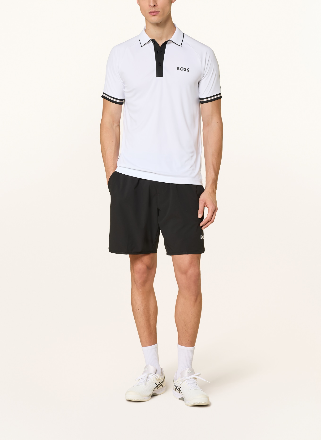 BOSS ACTIVE Slim Fit functional polo shirt: WHITE