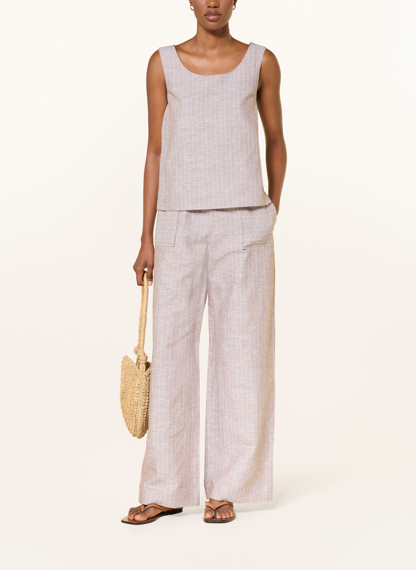 MM by Max Mara Marlenehose FAUNA mit Leinen: BRAUN / WEISS