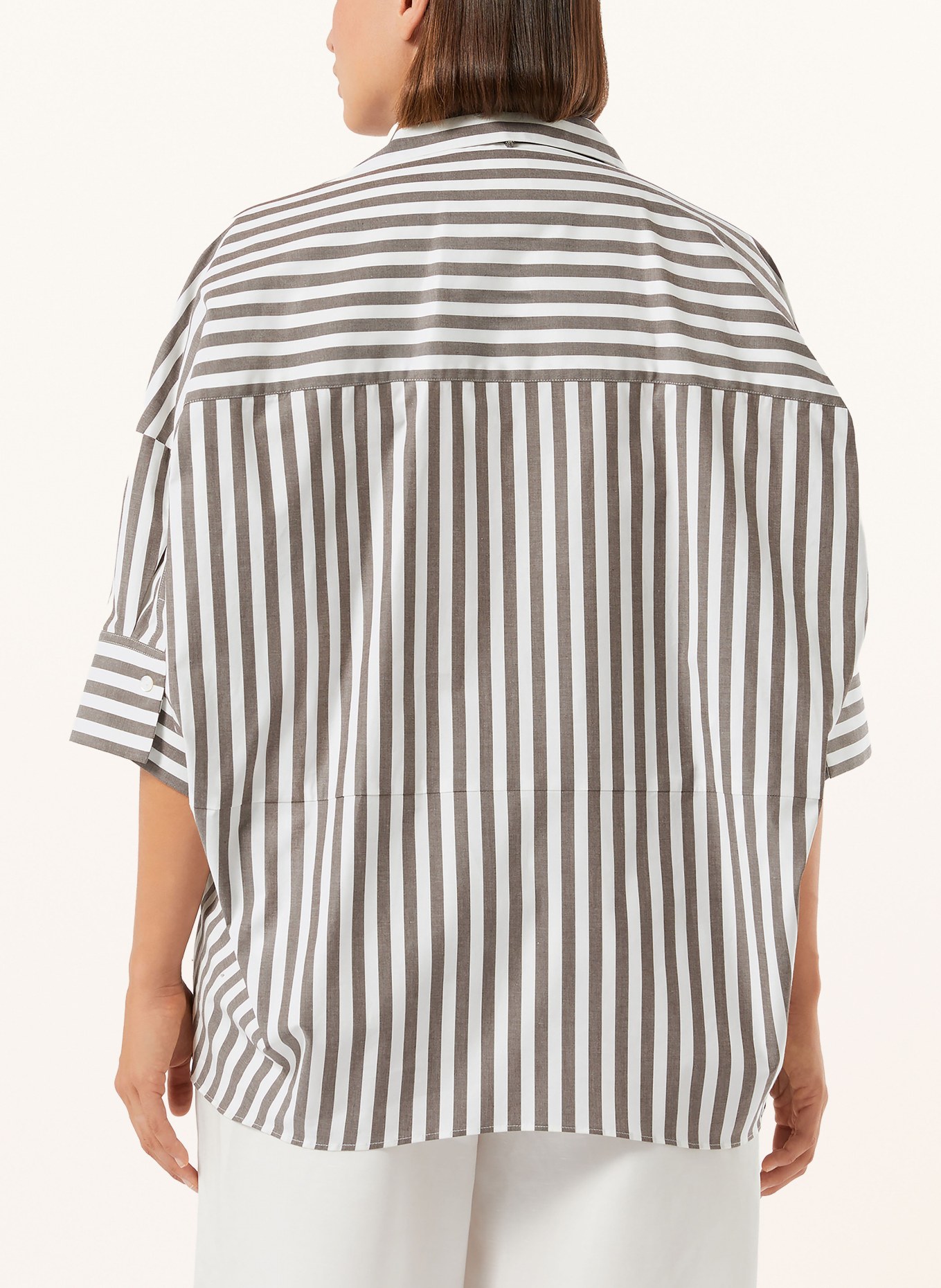 MARINA RINALDI BOA shirt blouse with 3/4 sleeves: BROWN / WHITE