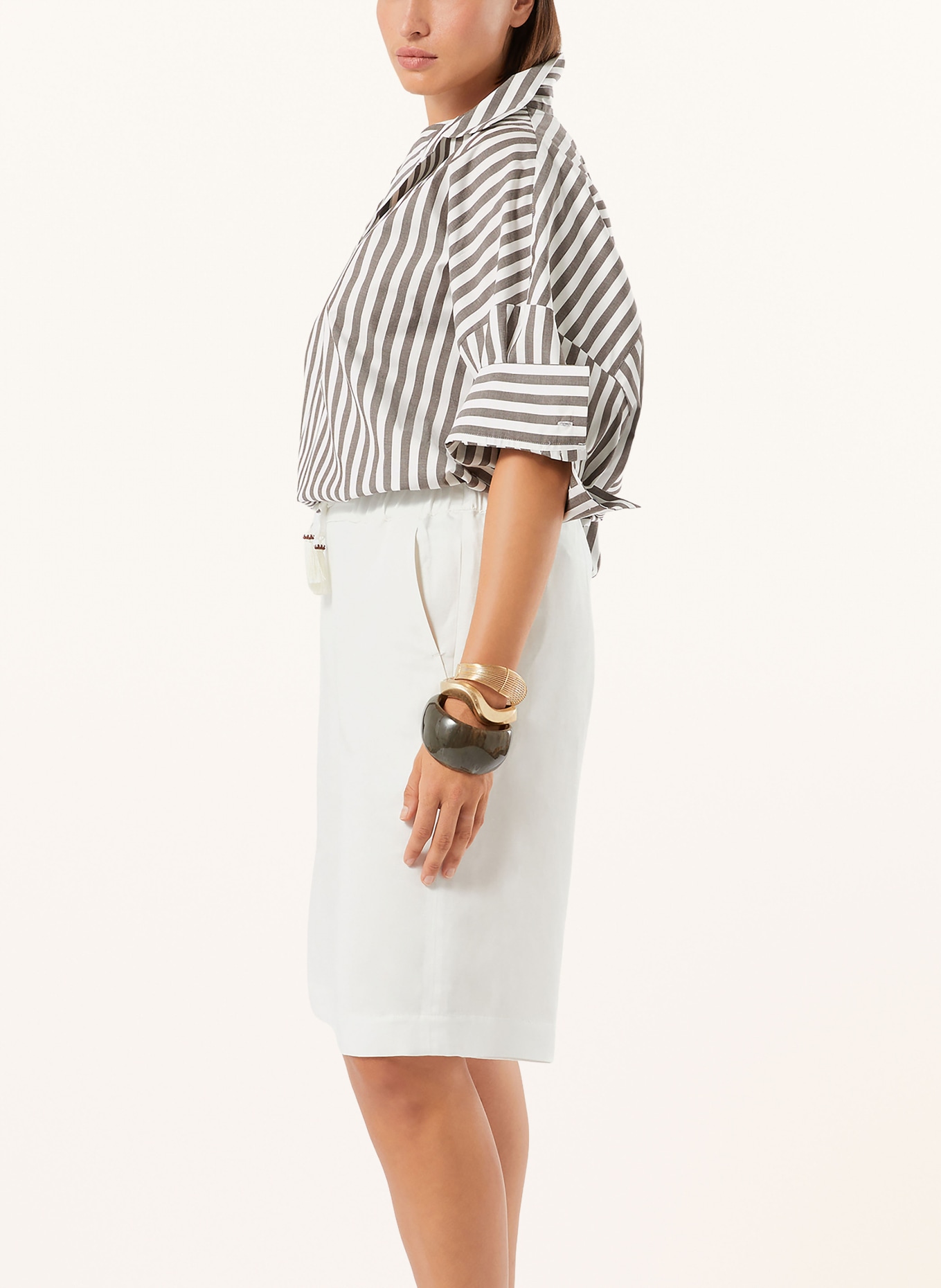 MARINA RINALDI BOA shirt blouse with 3/4 sleeves: BROWN / WHITE