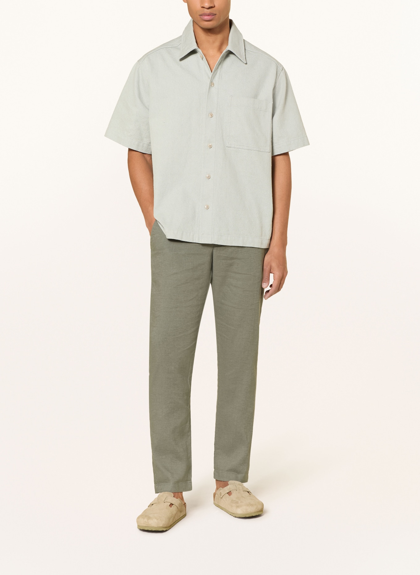 BOSS Linnen chino SANDERSON Regular Fit: GRIJS