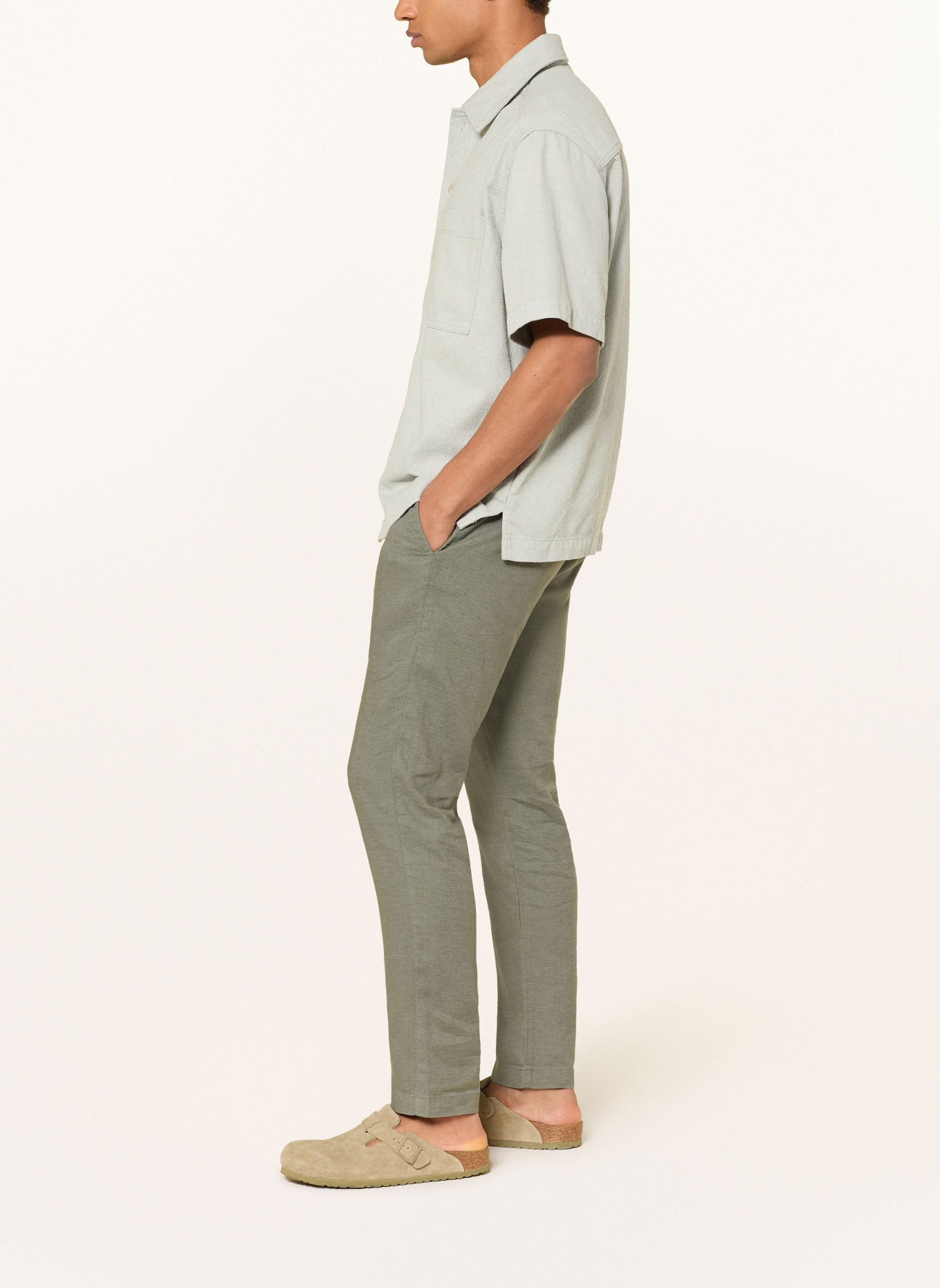 BOSS Linnen chino SANDERSON Regular Fit: GRIJS