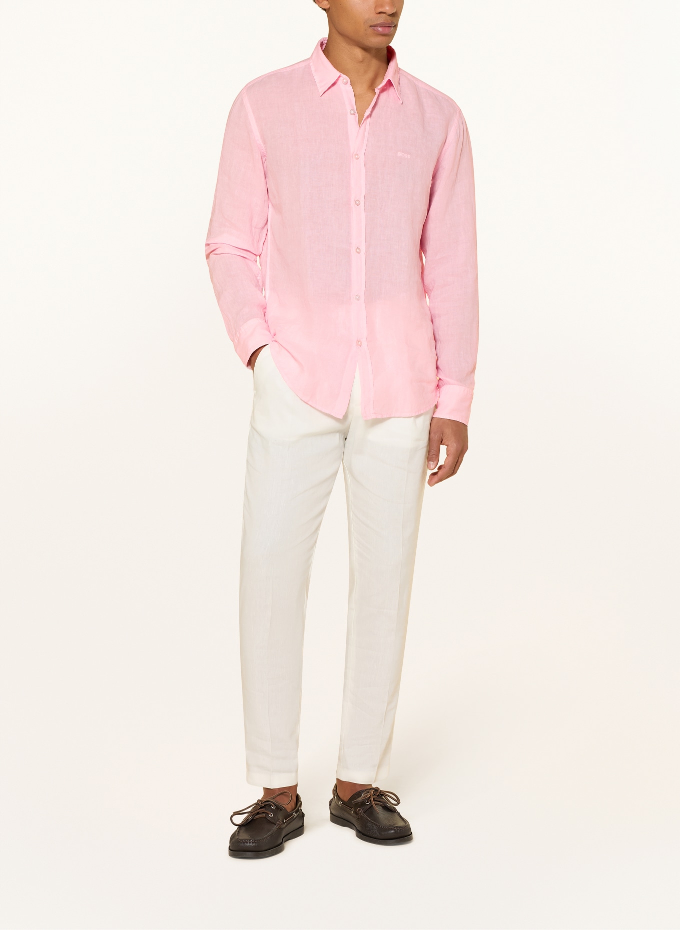 BOSS Linnen overhemd RELEGANT Regular Fit: ROSÉ