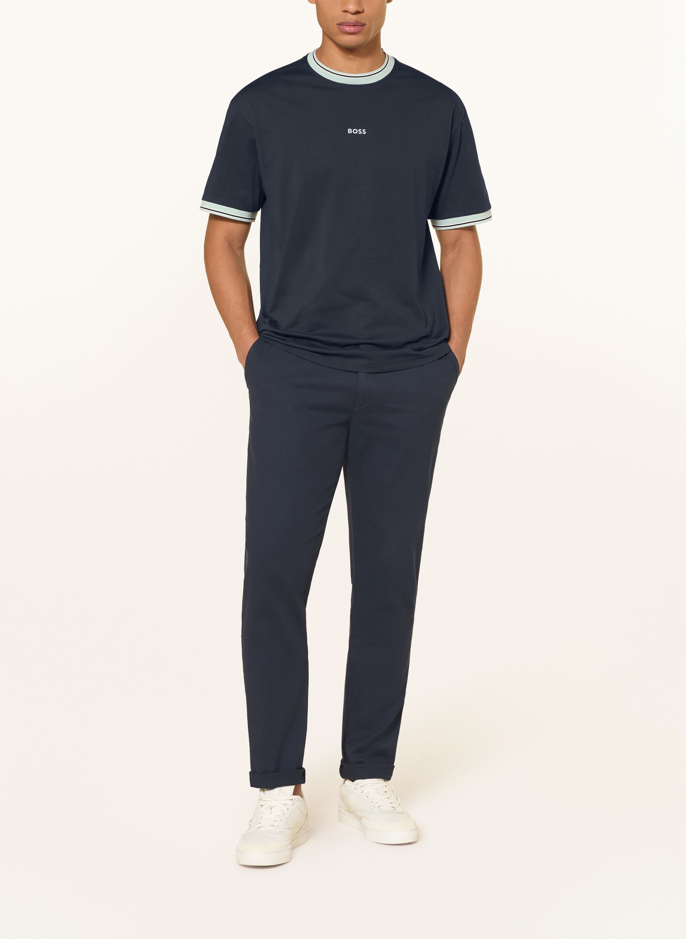 BOSS T-shirt BLOCKS: DONKERBLAUW / LICHTBLAUW