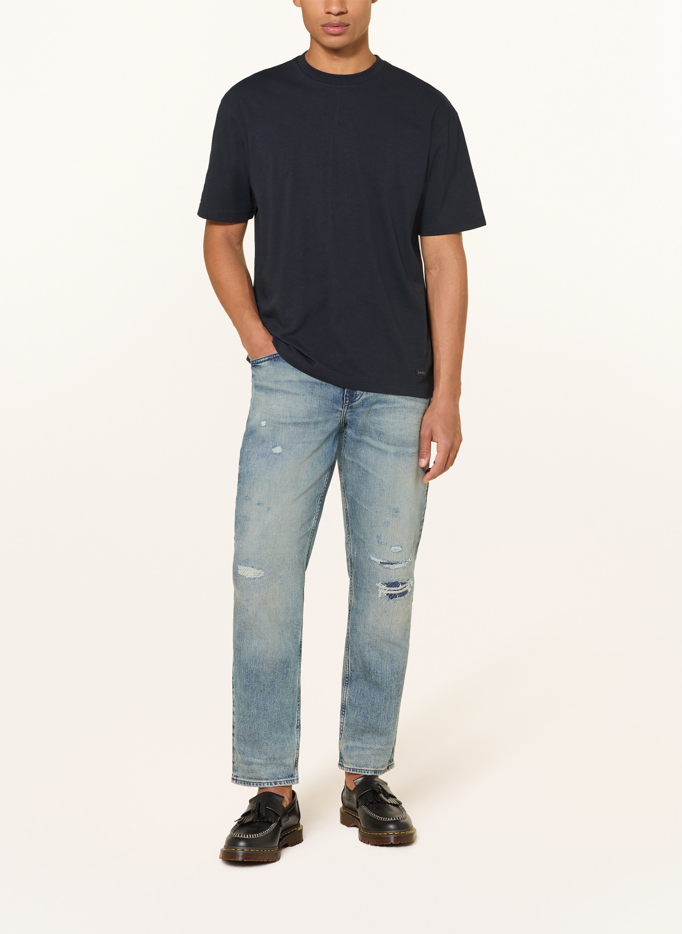 BOSS T-shirt TE TAPE: DONKERBLAUW