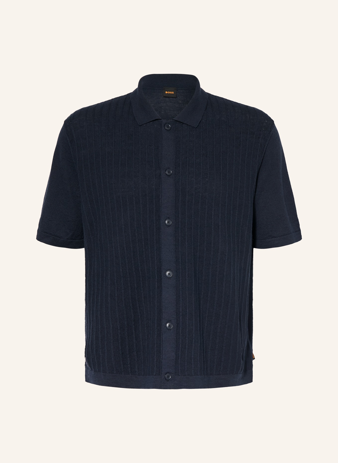 BOSS Bluzka z dzianiny AMICINO Comfort Fit z lnem: GRANATOWY