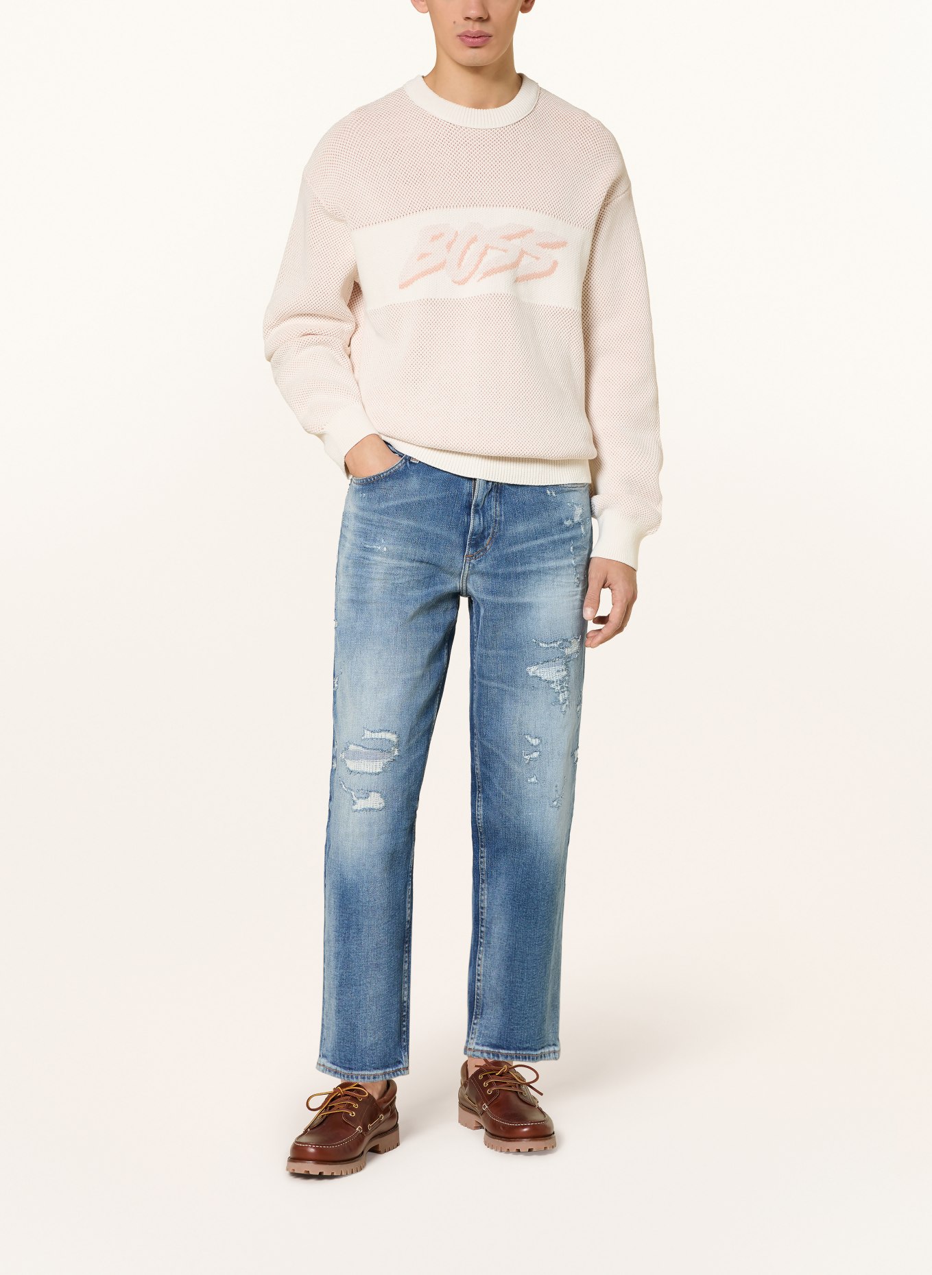 BOSS Trui KAYWATCH: ECRU / LICHTORANJE