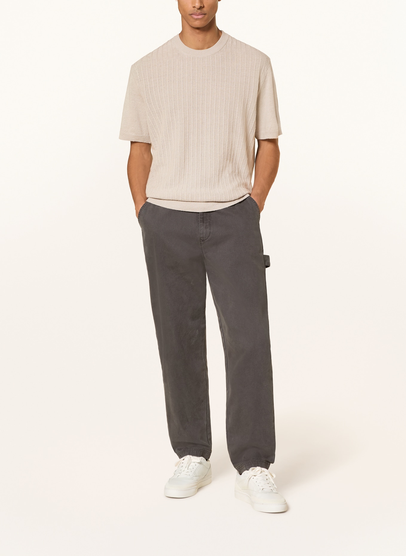 BOSS Strickshirt KAJORDINO mit Leinen: HELLGRAU