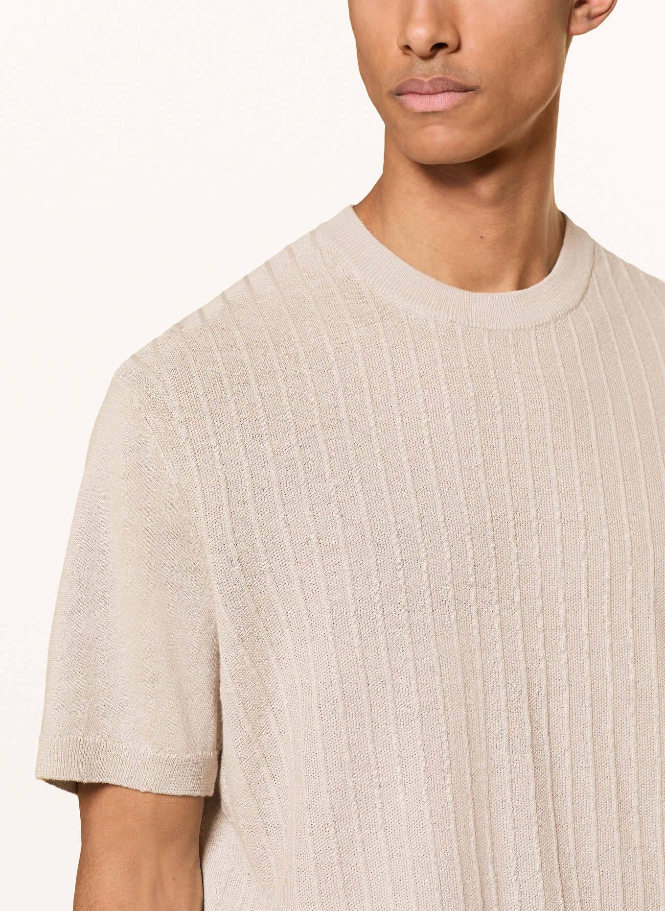 BOSS Strickshirt KAJORDINO mit Leinen: HELLGRAU