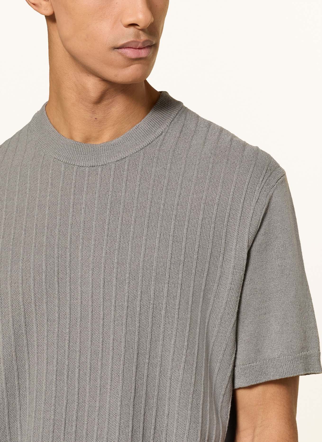 BOSS Strickshirt KAJORDINO mit Leinen: GRAU