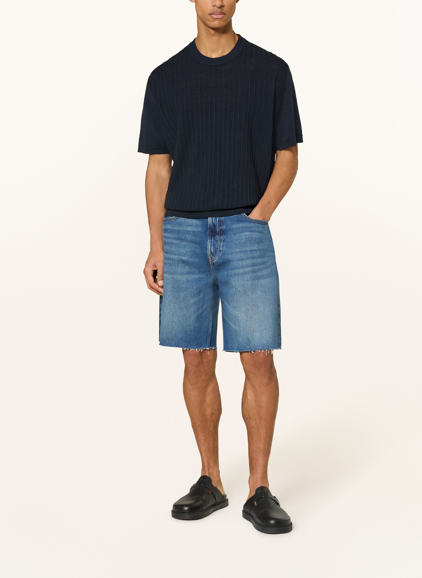 BOSS Strickshirt KAJORDINO mit Leinen: DUNKELBLAU